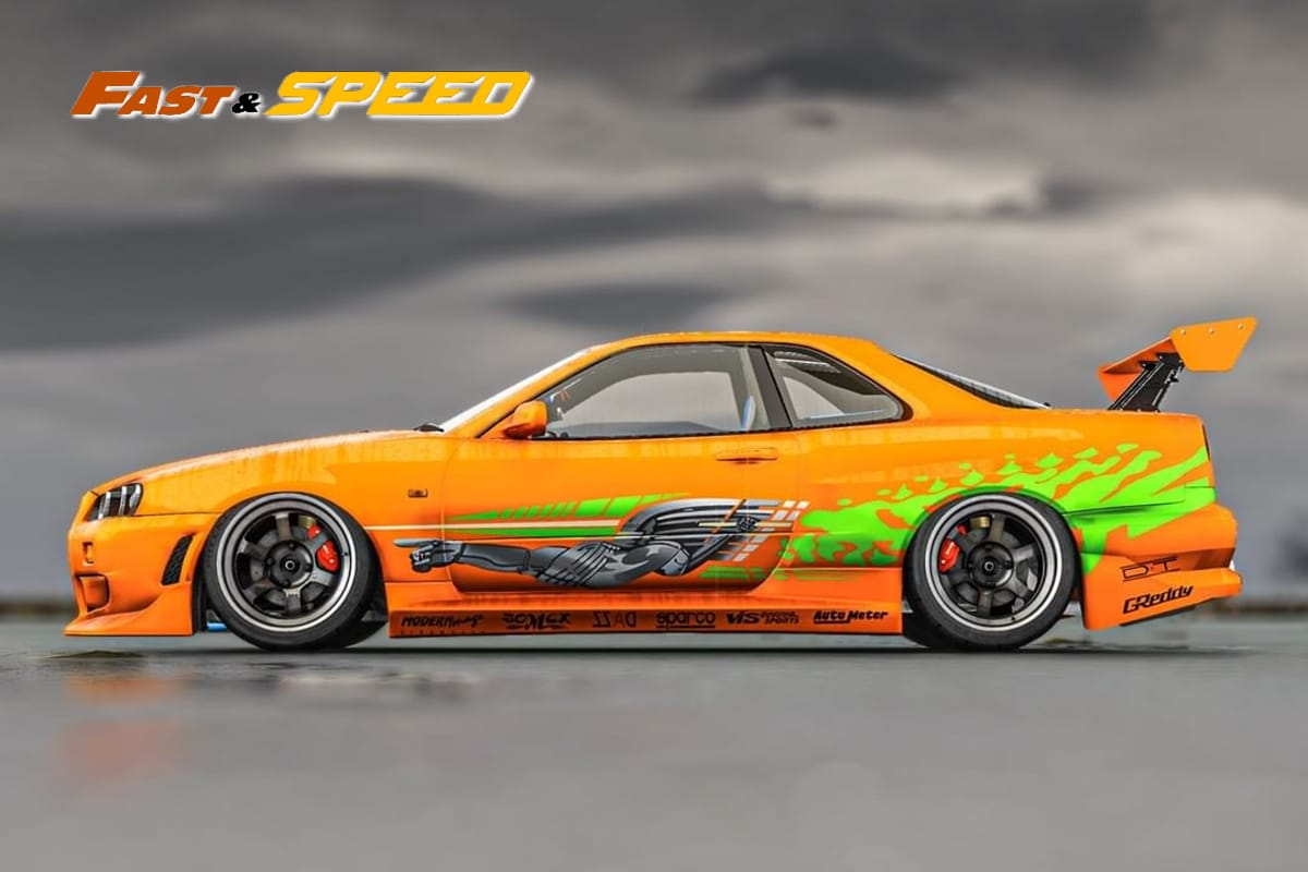 (Pre-Order) Fast Speed Nissan Skyline GT-R R34 Z-Tune HighWing Edition FNS Livery Amber Orange 1:64