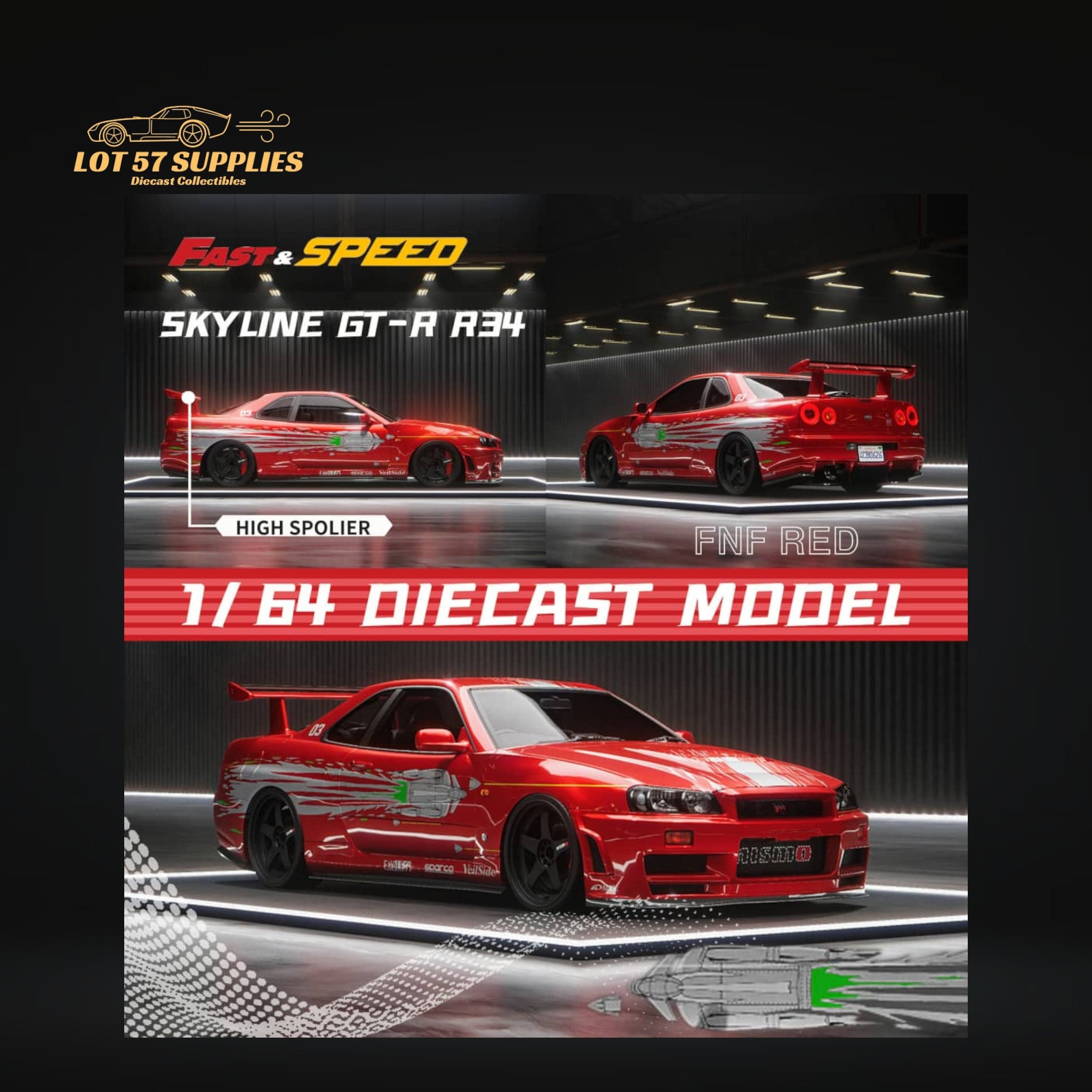 Pre-Order) Fast Speed Nissan Skyline GT-R R34 Z-Tune FNF Red Livery 1 •  Lot57Supplies Diecast Shop