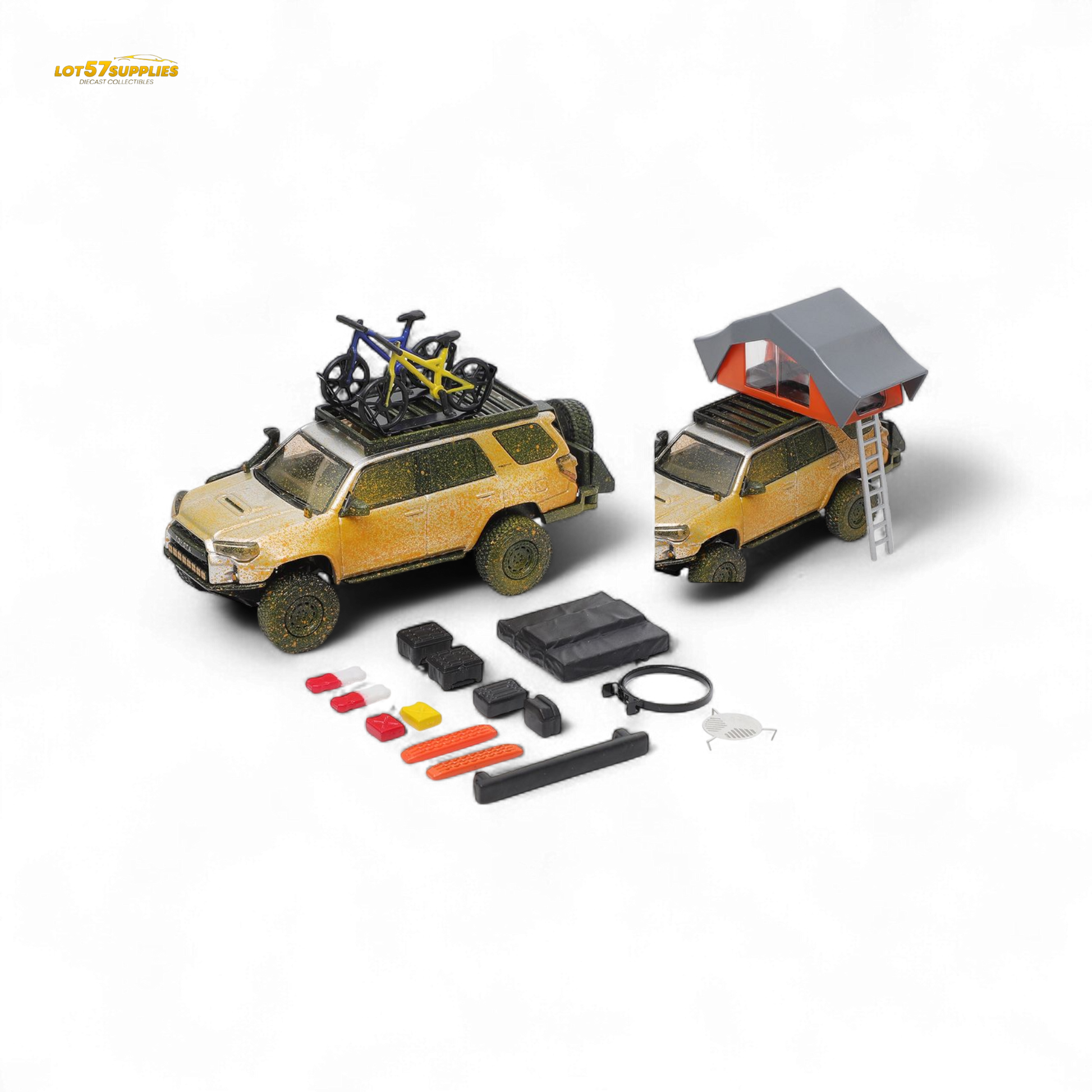 Model toy vehicles with accessories on a white background