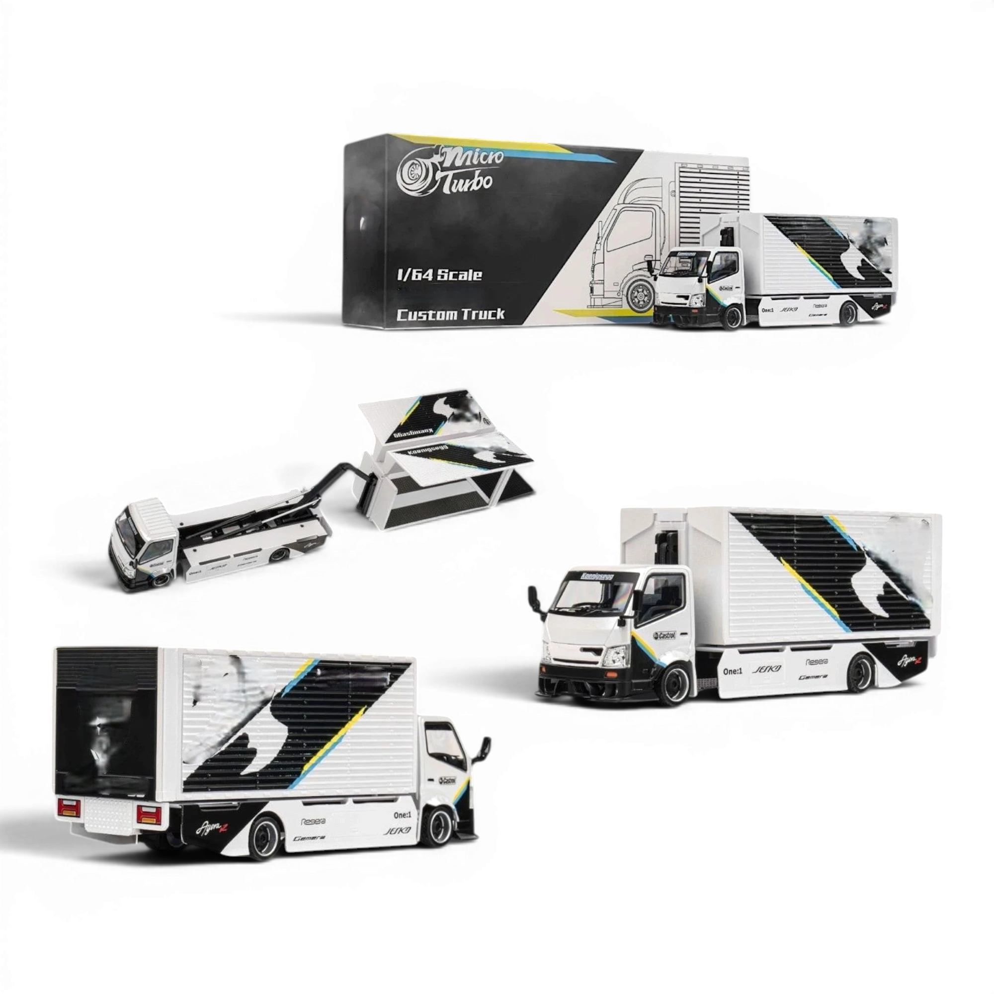 Hino 300 Box Truck White-Black 1:64 — MicroTurbo | LOT57