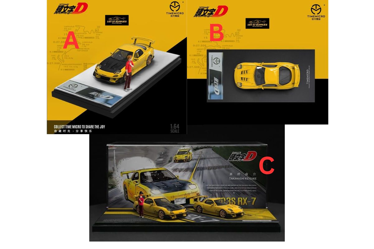 TimeMicro Mazda RX7 Initial D 2-Car Set / Yellow Ordinary / Yellow Wit