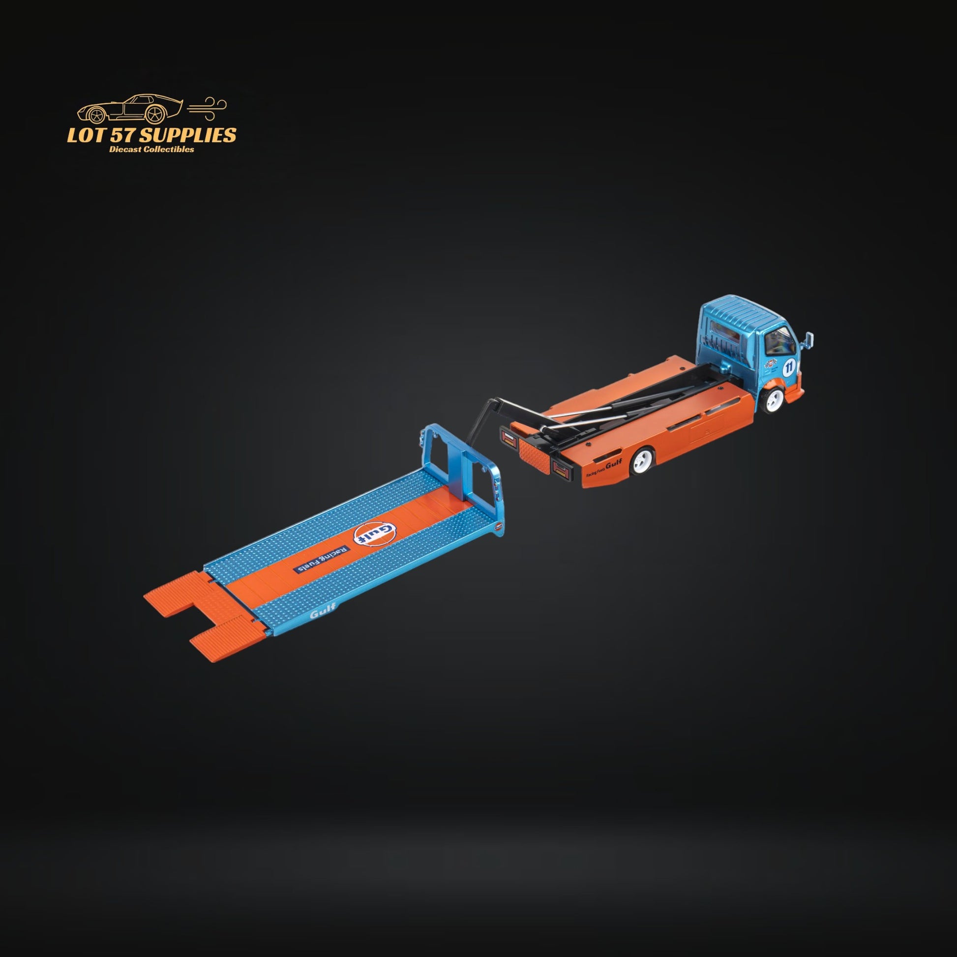 MicroTurbo HINO 300 Flat Bed Transport Truck in Gulf Livery 1:64