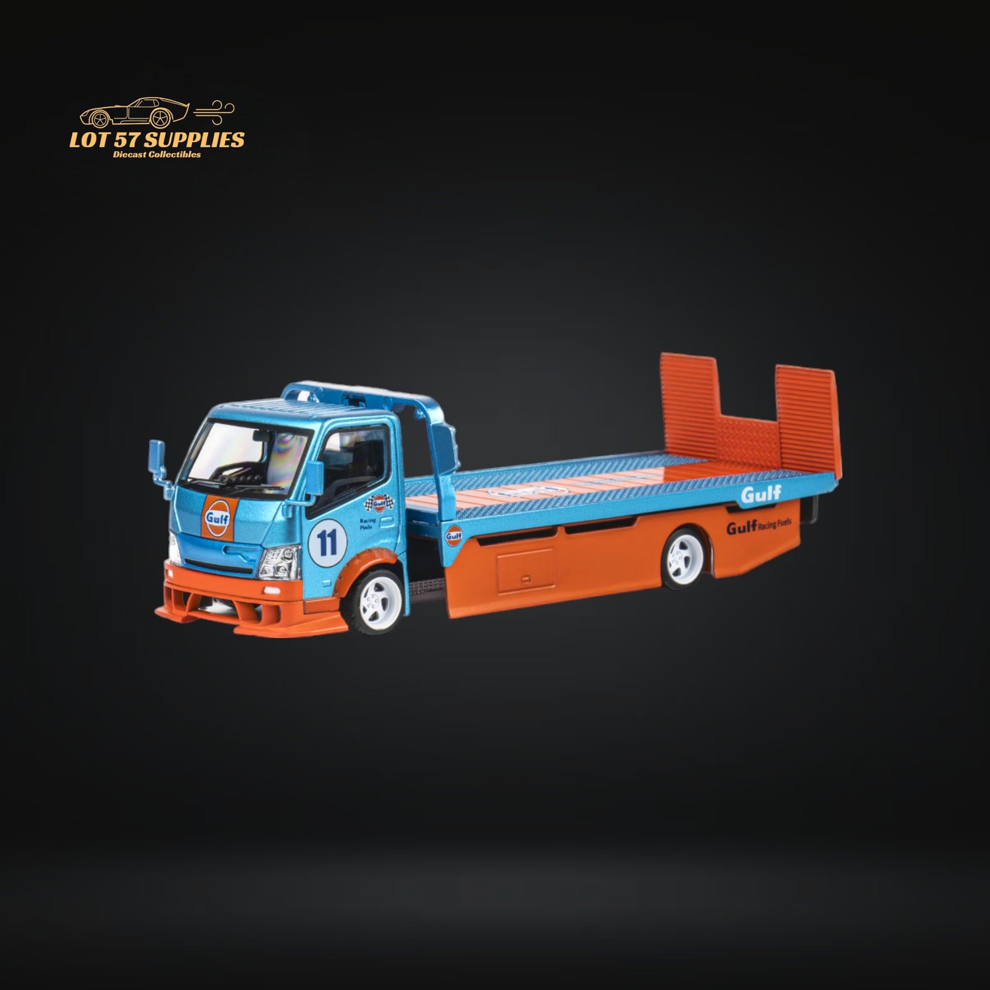 MicroTurbo HINO 300 Flat Bed Transport Truck in Gulf Livery 1:64