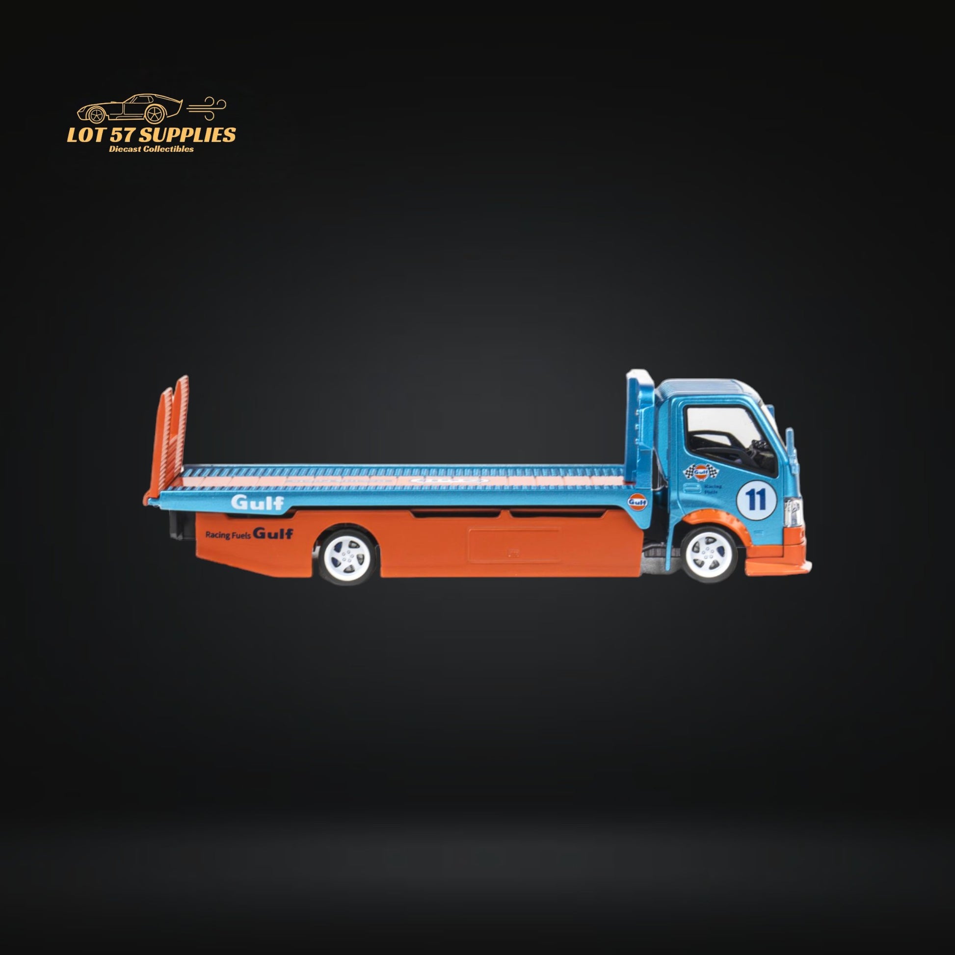 MicroTurbo HINO 300 Flat Bed Transport Truck in Gulf Livery 1:64