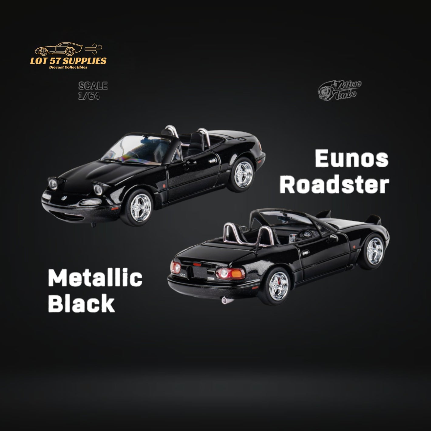 MicroTurbo Eunos Roadster Customized Metallic Black 1:64 Limited to 1,000 Pcs