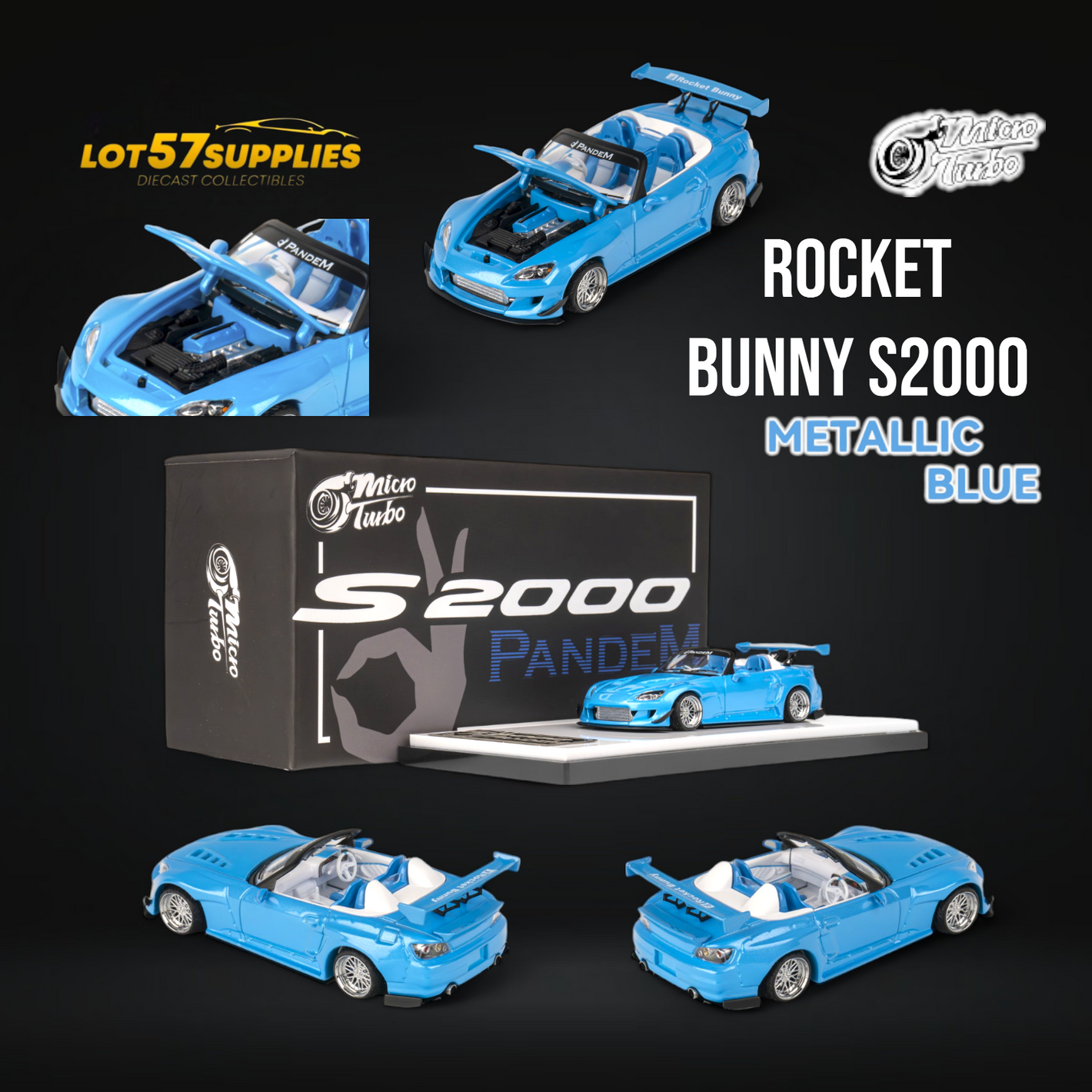 (Pre-Order) Microturbo S2000 Custom Rocket Bunny in Metallic Blue 1:64