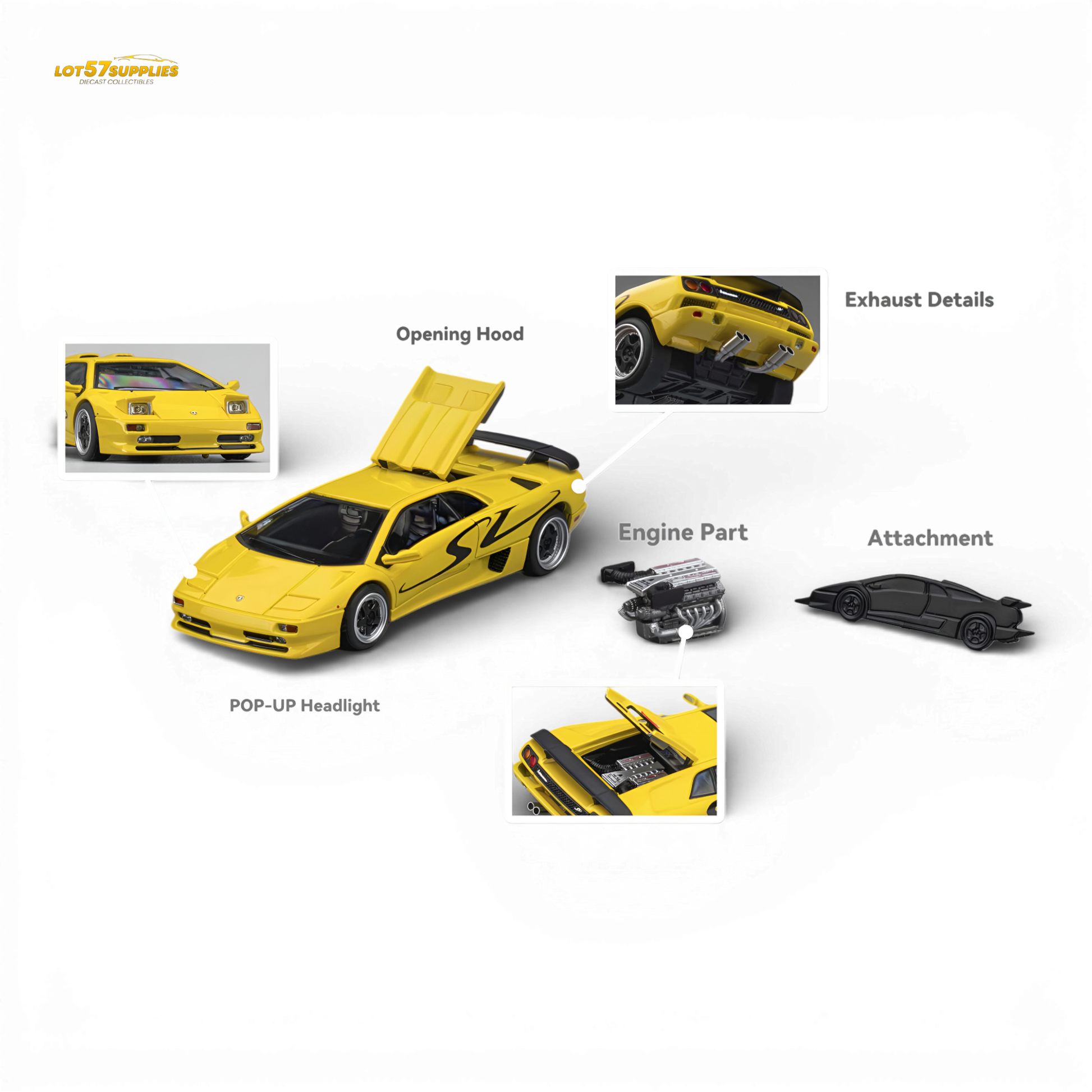 Microturbo Lamborghini Diablo SV Metallic Yellow 1:64 Diecast Model