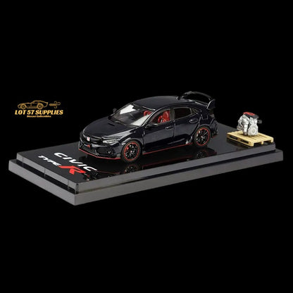 Hobby Japan 2017 Honda Civic Type R FK8 Crystal Blk With Engine Model Display 1:64 HJ641055BK