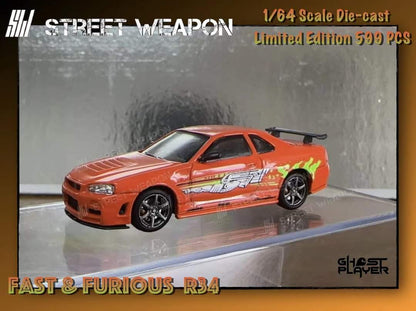 (Pre-Order) Street Weapon Nissan (R34) GT-R Fast & Furious Livery 1:64