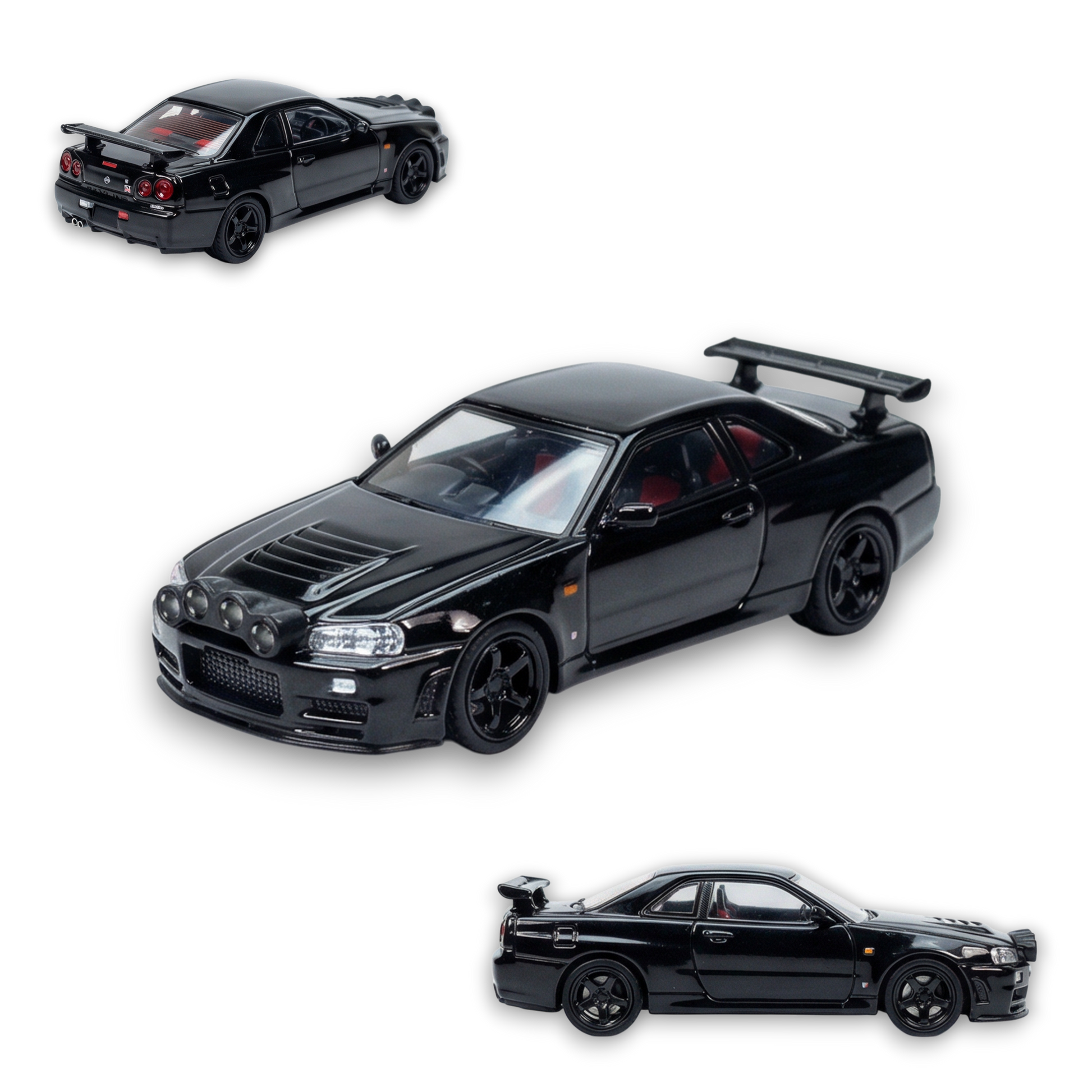 Street Weapon Nissan R34 GT-R Black Snow Drift 1:64 - Image 1