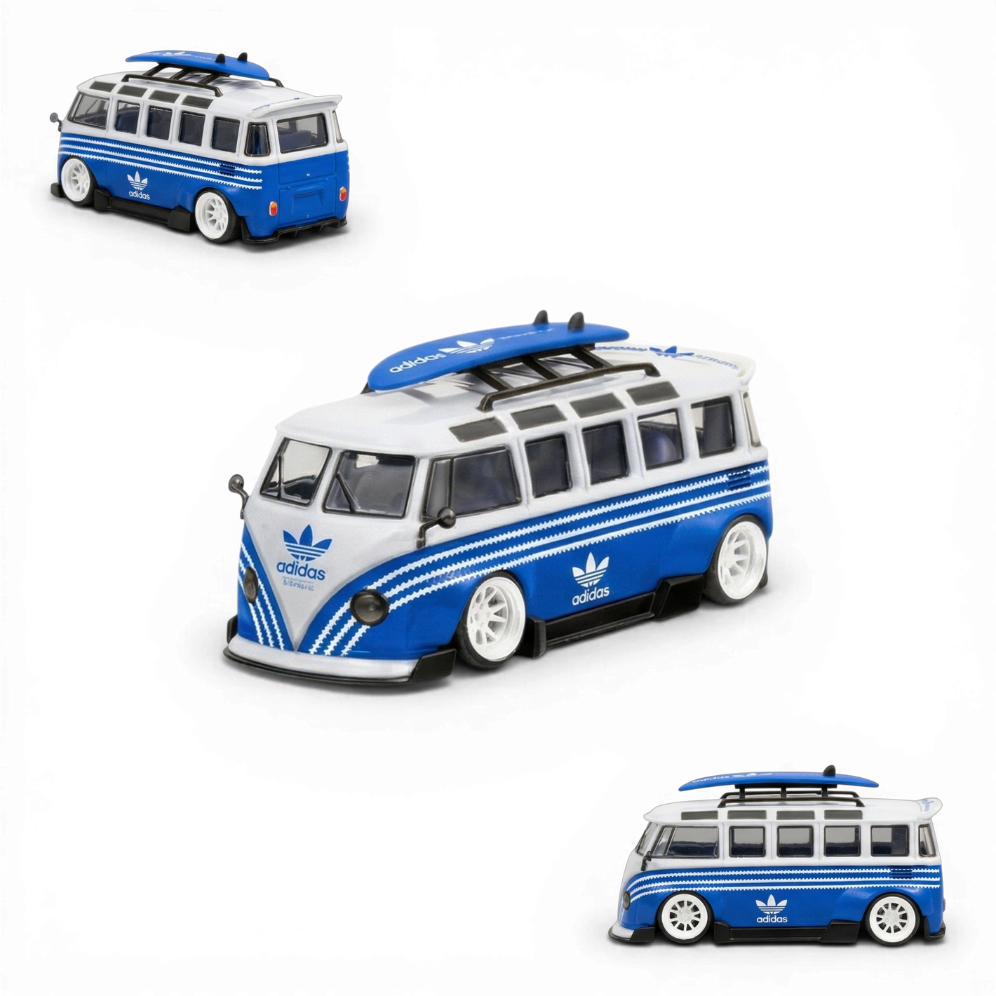LF Model Volkswagen T1 Kombi with Surfboards Blue/White 1:64 - Image 1