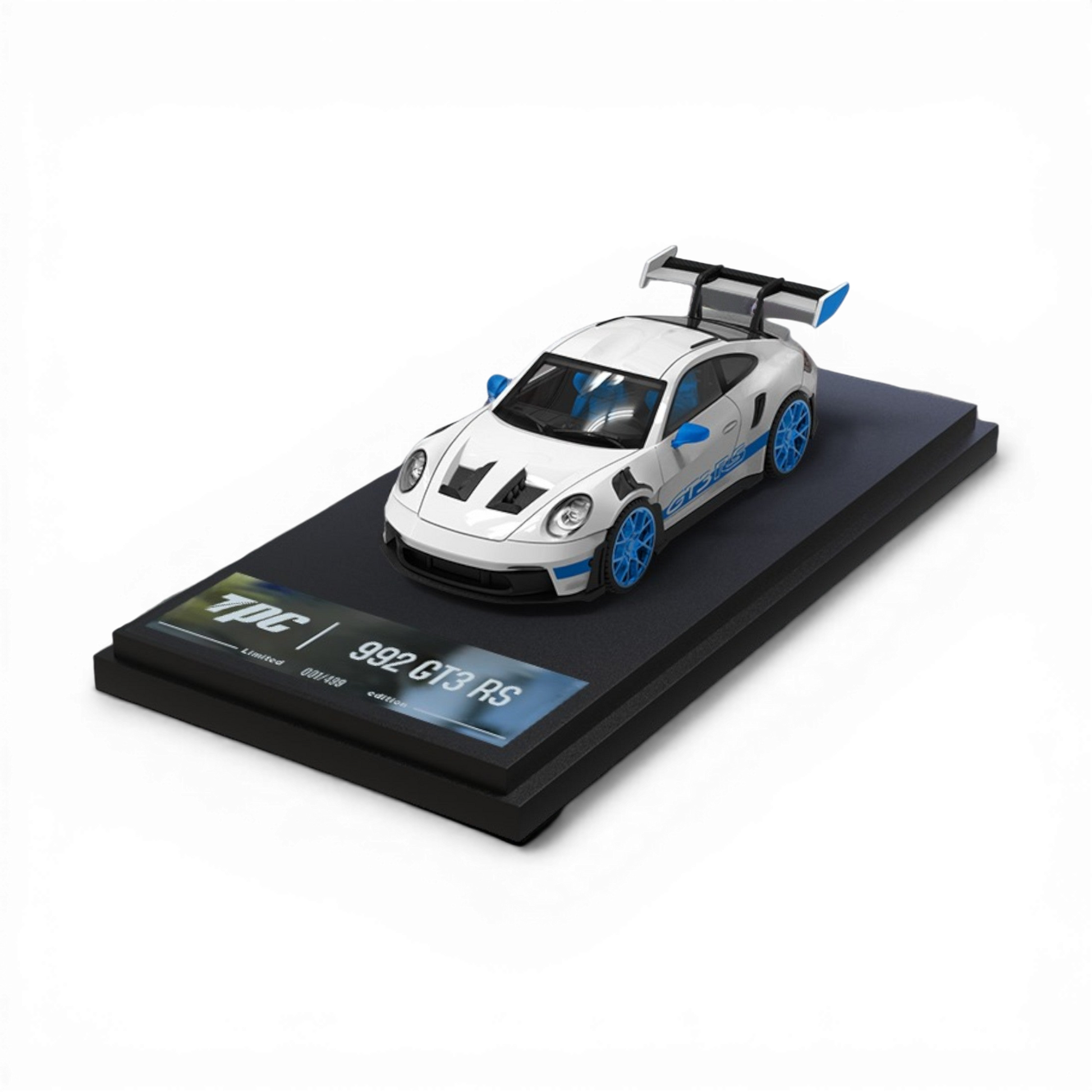 TPC Porsche 911 GT3 RS White Blue Wheels 1:64 - Image 1
