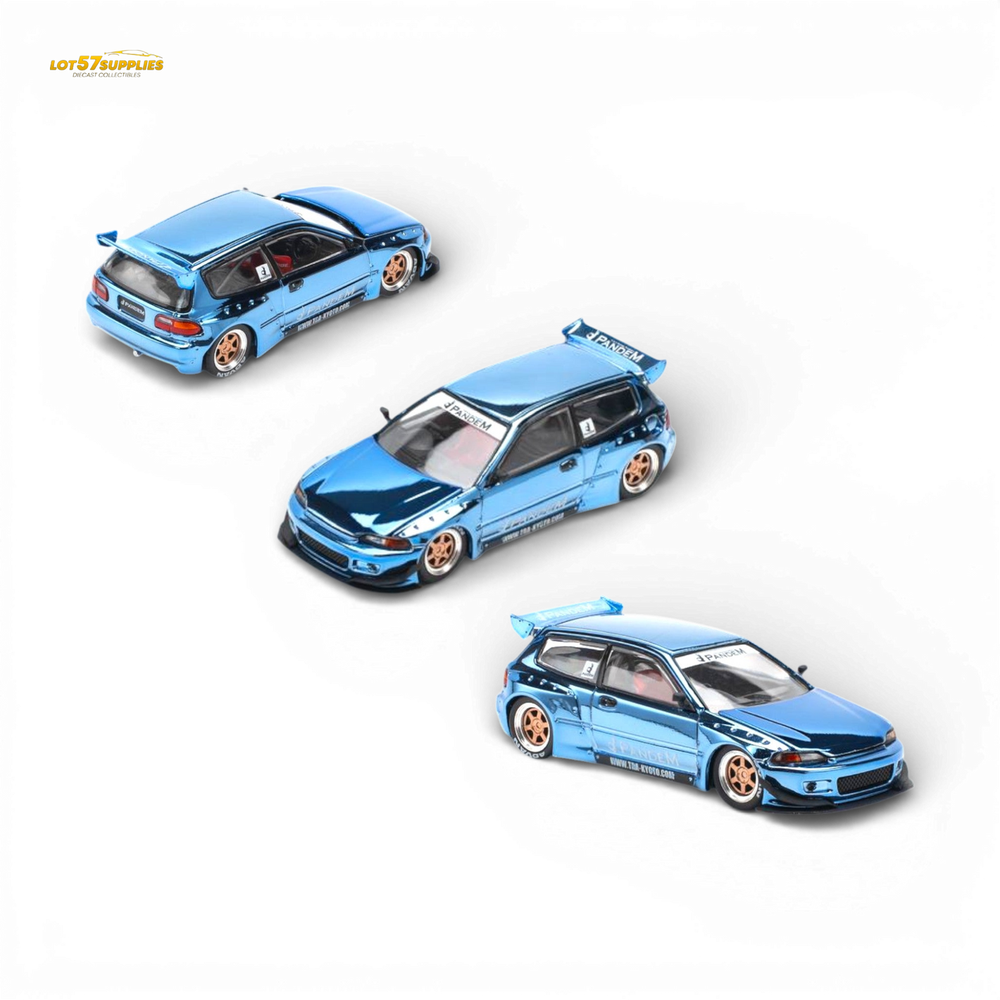 Pop Race Pandem Civic EG6 Blue Chrome 1:64 - Image 1