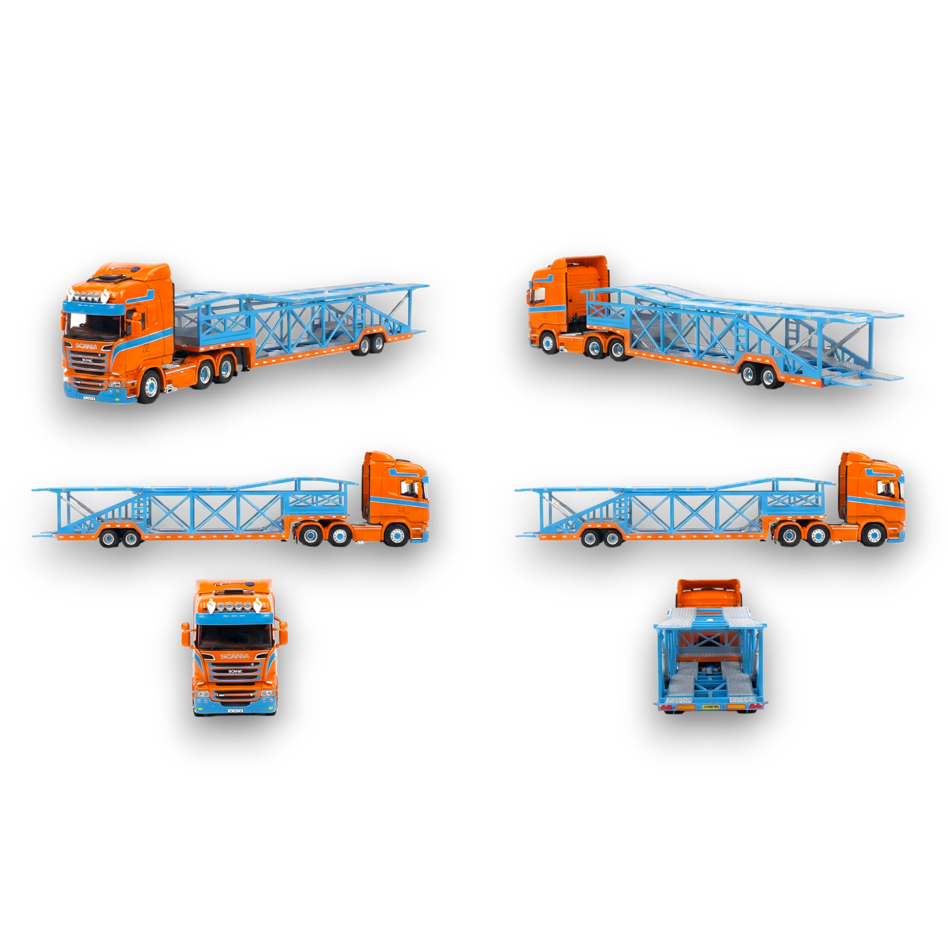 Flame Scania Car Carrier Blue & Orange 1:64 - Image 1