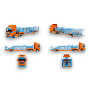 Flame Scania Car Carrier Blue & Orange 1:64 - Image 1