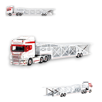 (Pre-Order) Flame Scania Car Carrier Transport Truck Red White 1:64 - Limited to 299 Pcs - Image 1