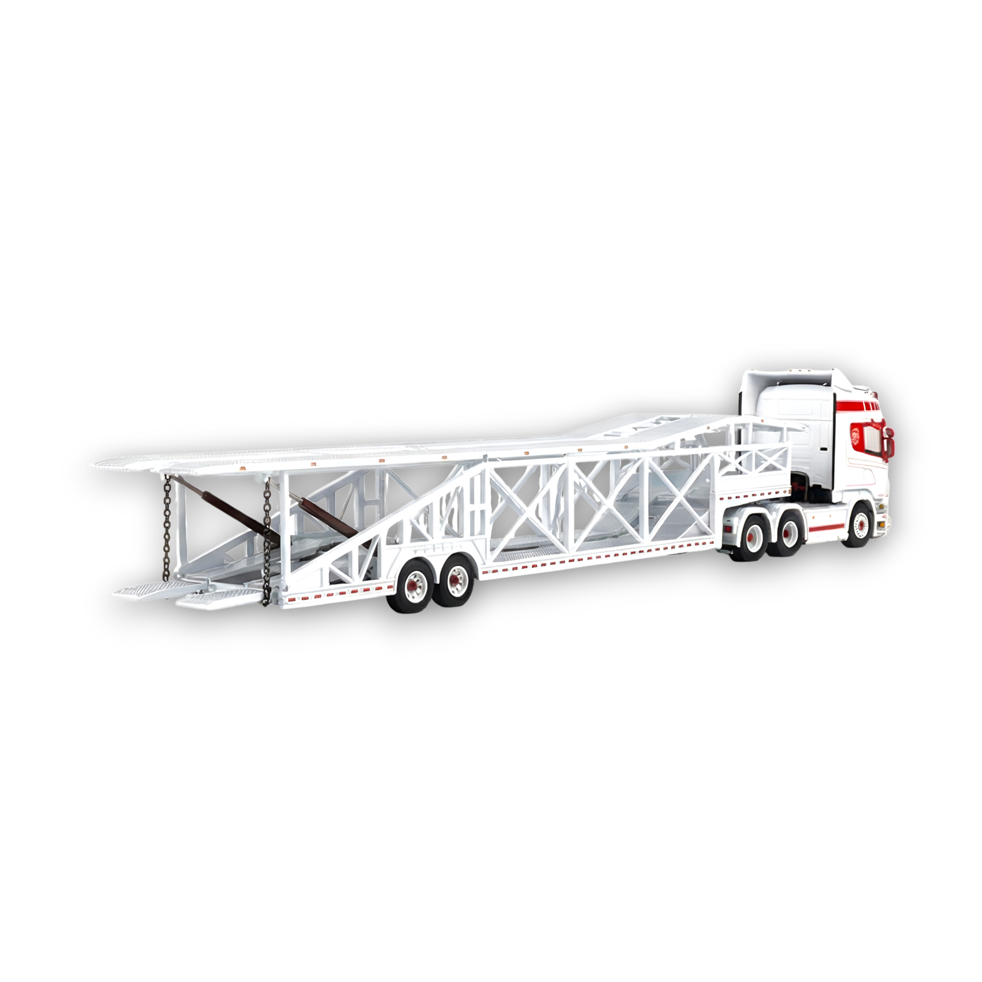 (Pre-Order) Flame Scania Car Carrier Transport Truck Red White 1:64 - Limited to 299 Pcs - Image 2