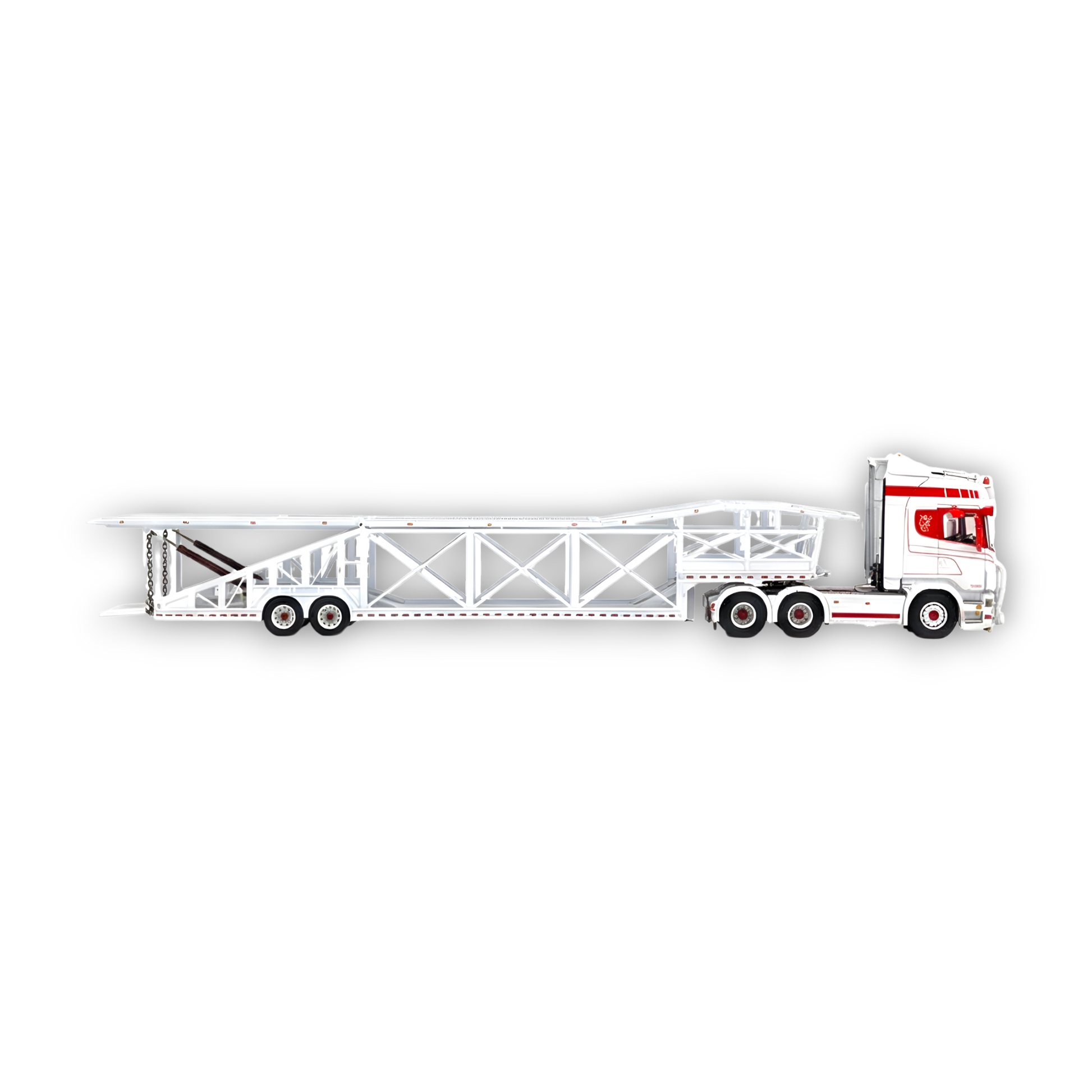 (Pre-Order) Flame Scania Car Carrier Transport Truck Red White 1:64 - Limited to 299 Pcs - Image 4
