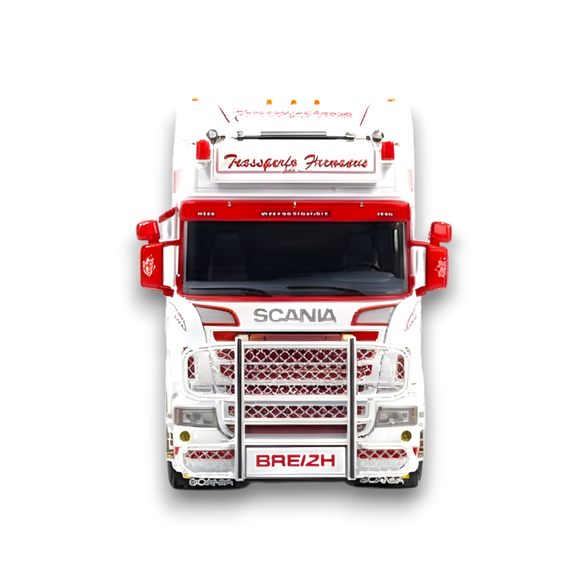 (Pre-Order) Flame Scania Car Carrier Transport Truck Red White 1:64 - Limited to 299 Pcs - Image 5