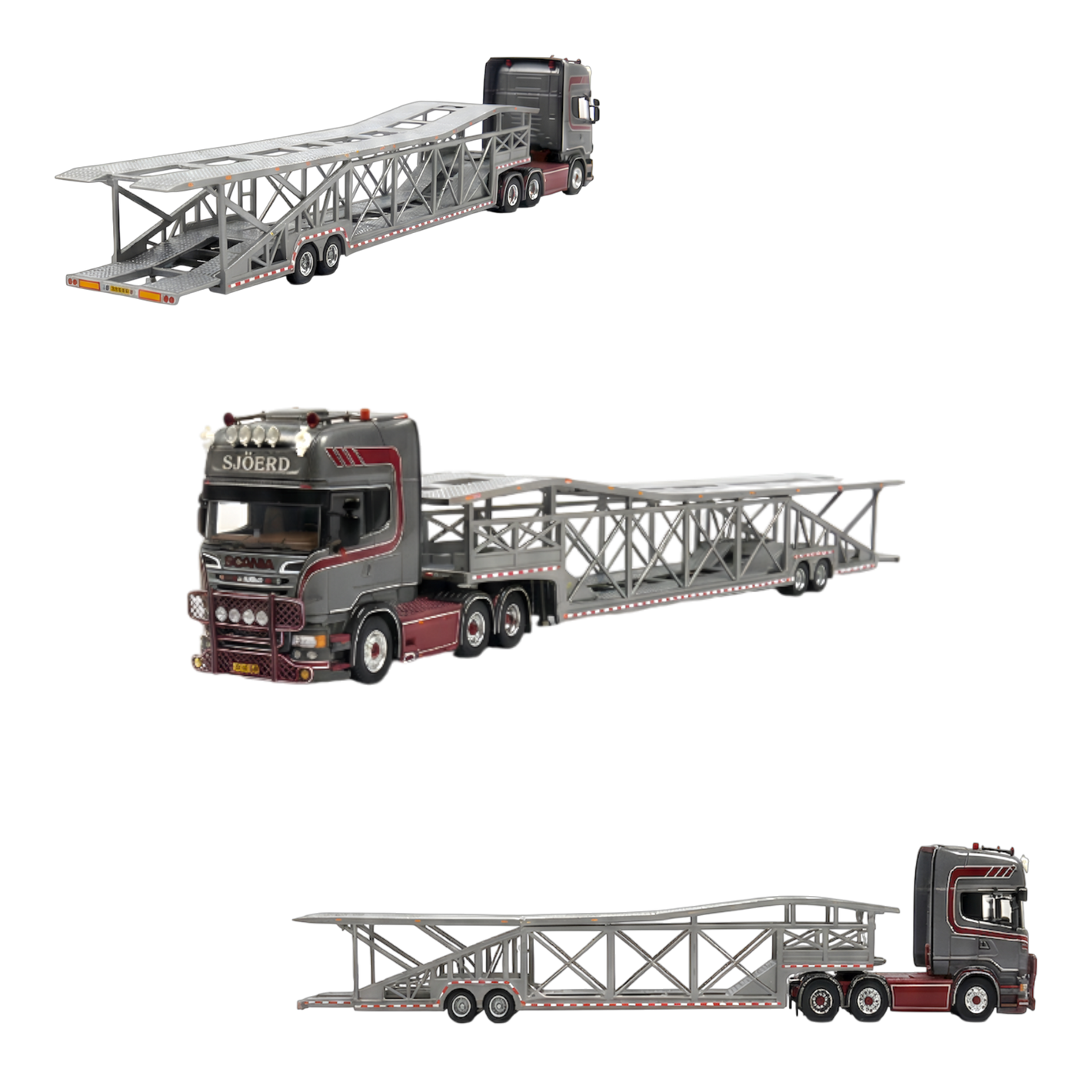 Flame Scania Car Carrier Transport Truck Grey Red 1:64 - Limited to 299 Pcs - Image 1