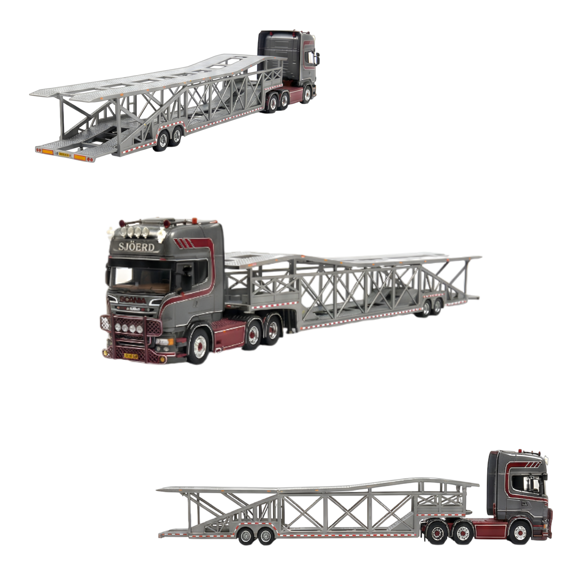 Flame Scania Car Carrier Transport Truck Grey Red 1:64 - Limited to 299 Pcs - Image 1