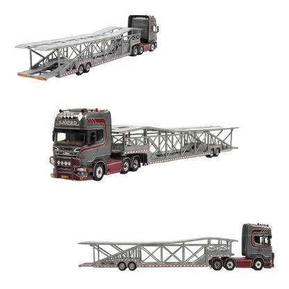 Flame Scania Car Carrier Transport Truck Grey Red 1:64 - Limited to 299 Pcs - Image 1