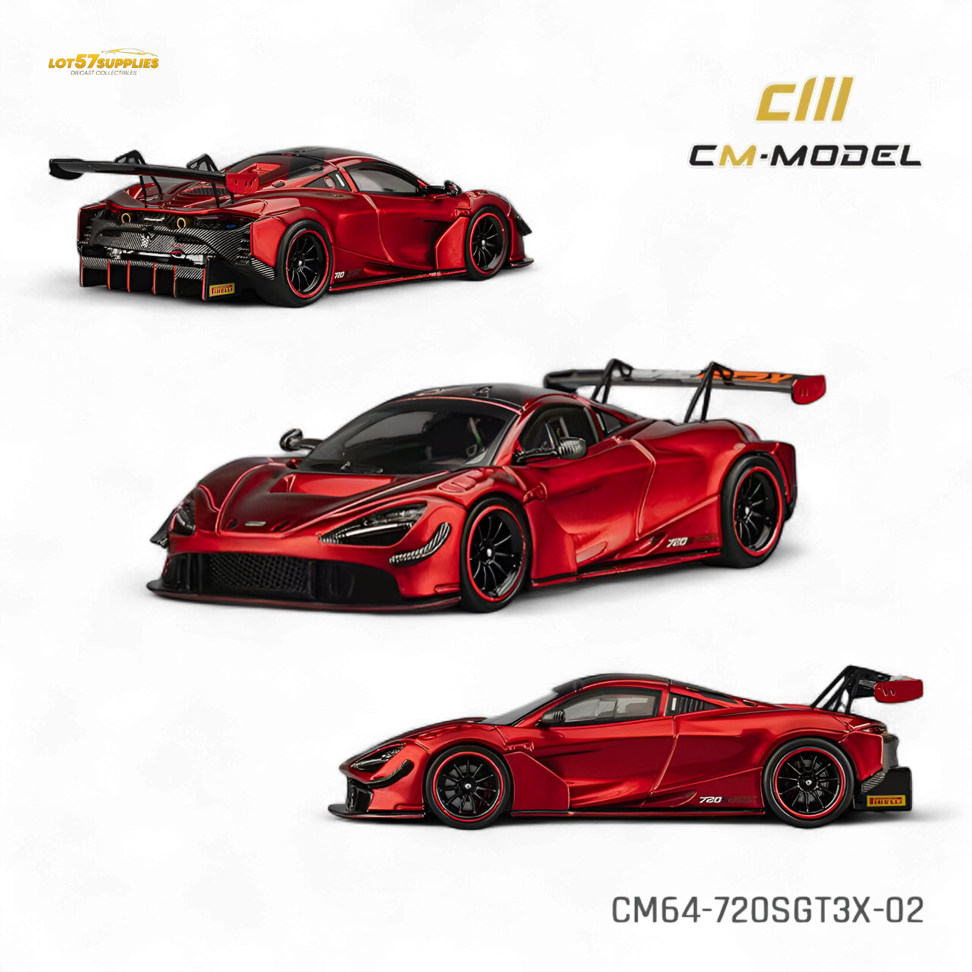 CM Model McLaren 720S GT3X Metallic Red 1:64 - Image 1
