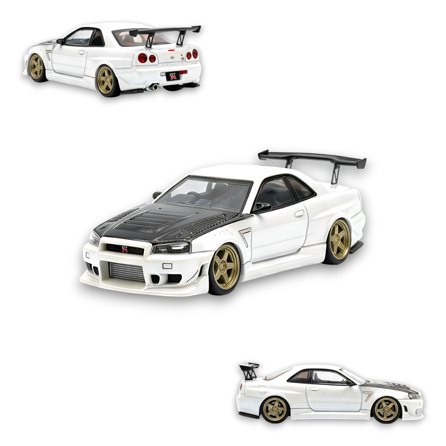 (Pre-Order) 404ERROR Nissan Skyline R34 Modified - Pearl White Carbon Hood 1:64 - Image 1