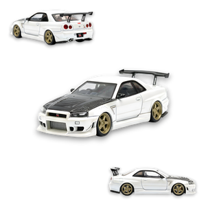 (Pre-Order) 404ERROR Nissan Skyline R34 Modified - Pearl White Carbon Hood 1:64 - Image 1