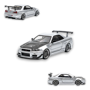 (Pre-Order) 404ERROR Nissan Skyline R34 Modified - Silver Carbon Hood 1:64 - Image 1