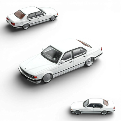 DCM BMW E32 7-Series Sedan - White Lowride 1:64 - Image 1