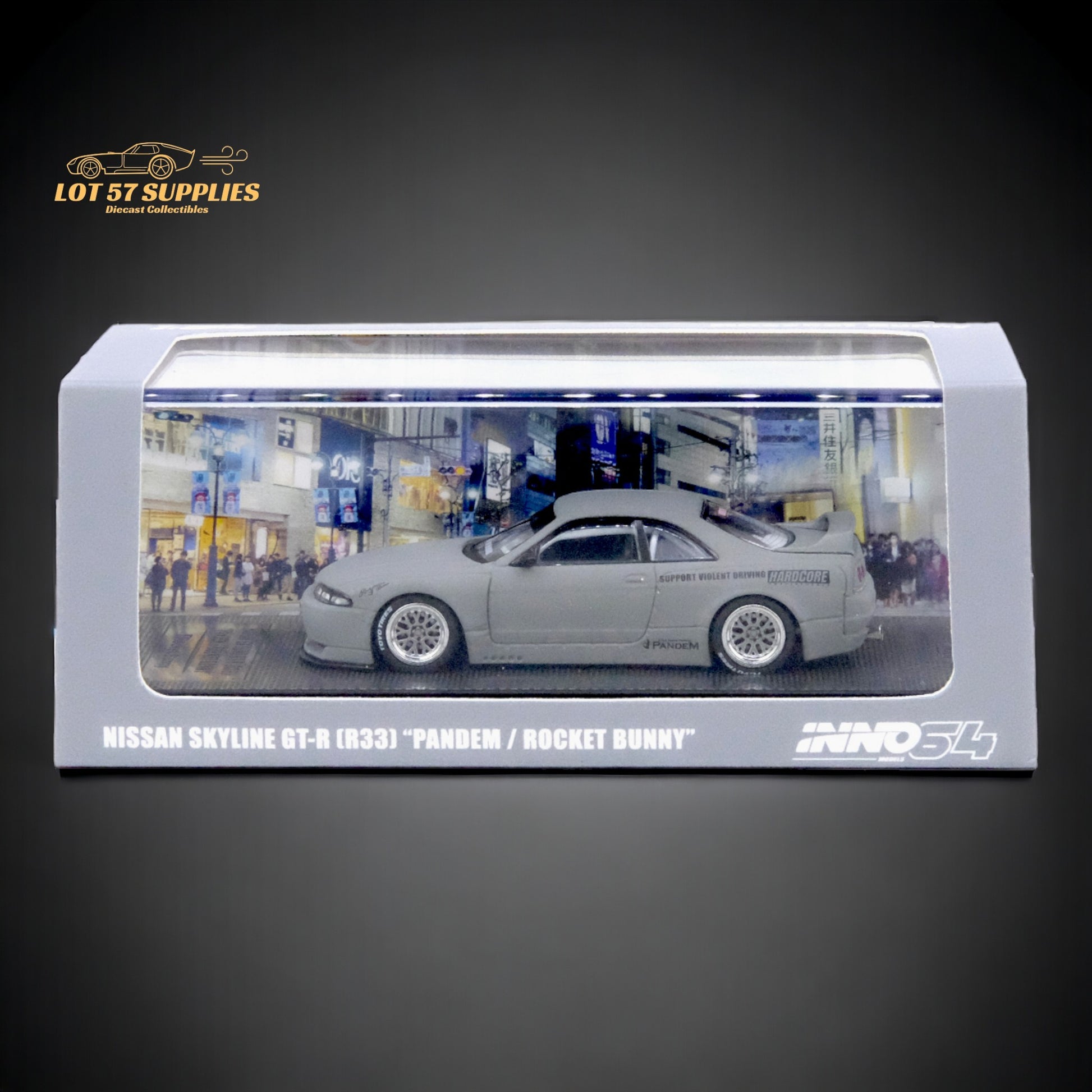 Inno64 Nissan Skyline GT-R R33 "Pandem / Rocket Bunny" Widebody in Cement Grey Matte 1:64 IN64-R33P-CGM