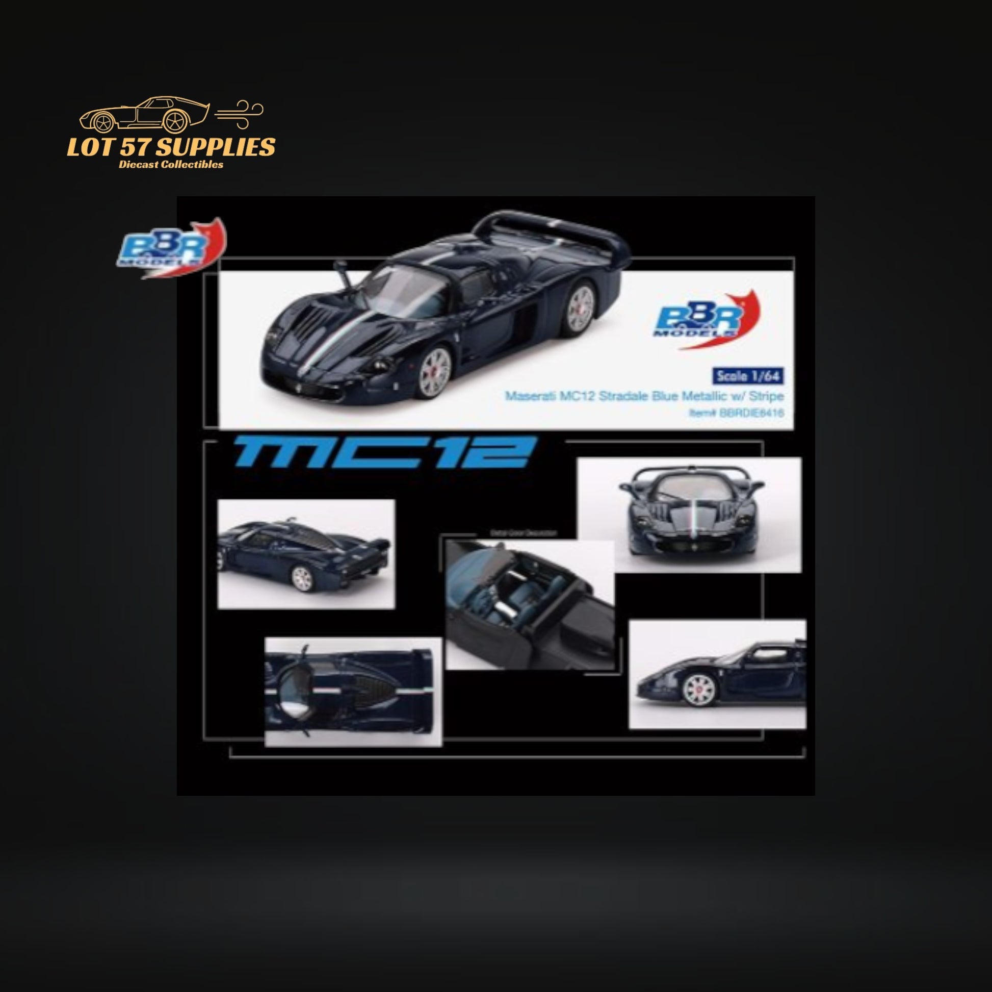 BBR64 Maserati MC12 Stradale Blue Metallic w/ Stripe 1:64 BBRDIE6416