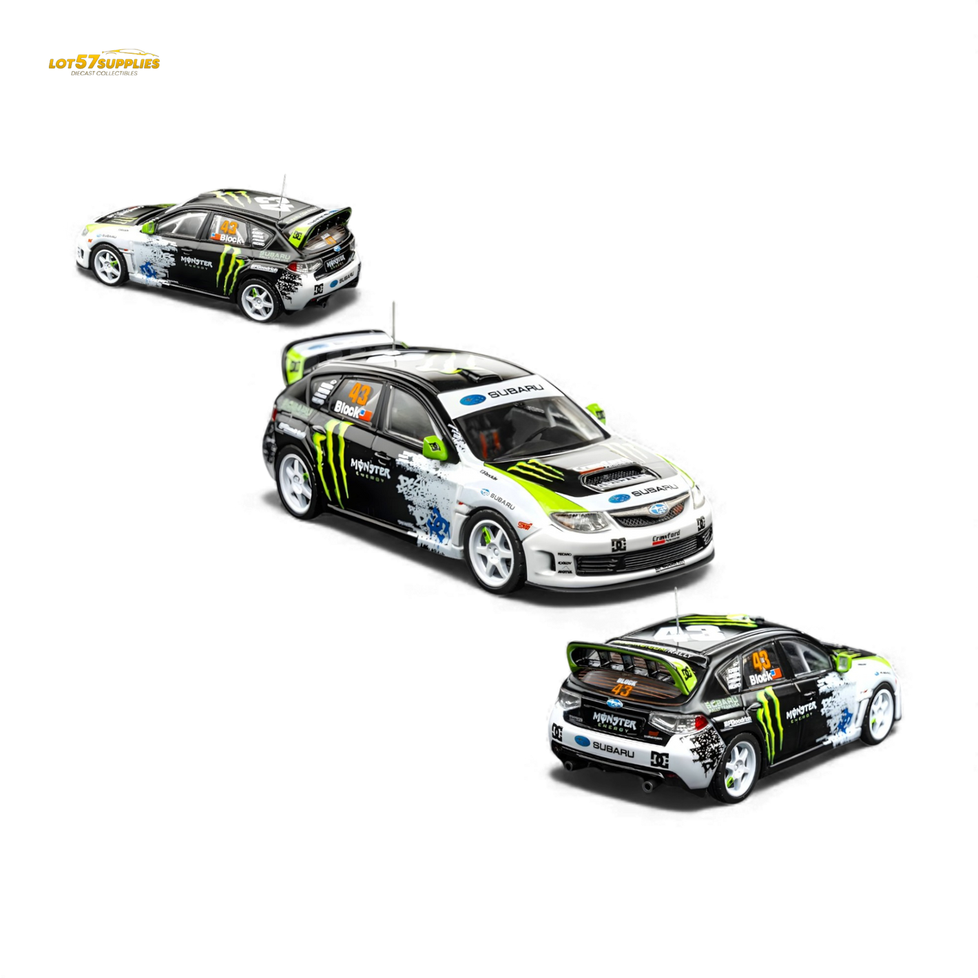 DCM Mini Station 2008 Subaru Impreza WRX STI Rally Block43 Monster 1:64 Diecast Model