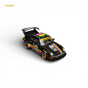 SW RWB 964 Wide-Body Black Apple 1:64 scale diecast model car front quarter view