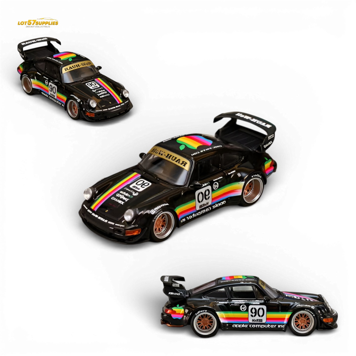 SW RWB 964 Wide-Body Black Apple 1:64 scale diecast model car multiple angles