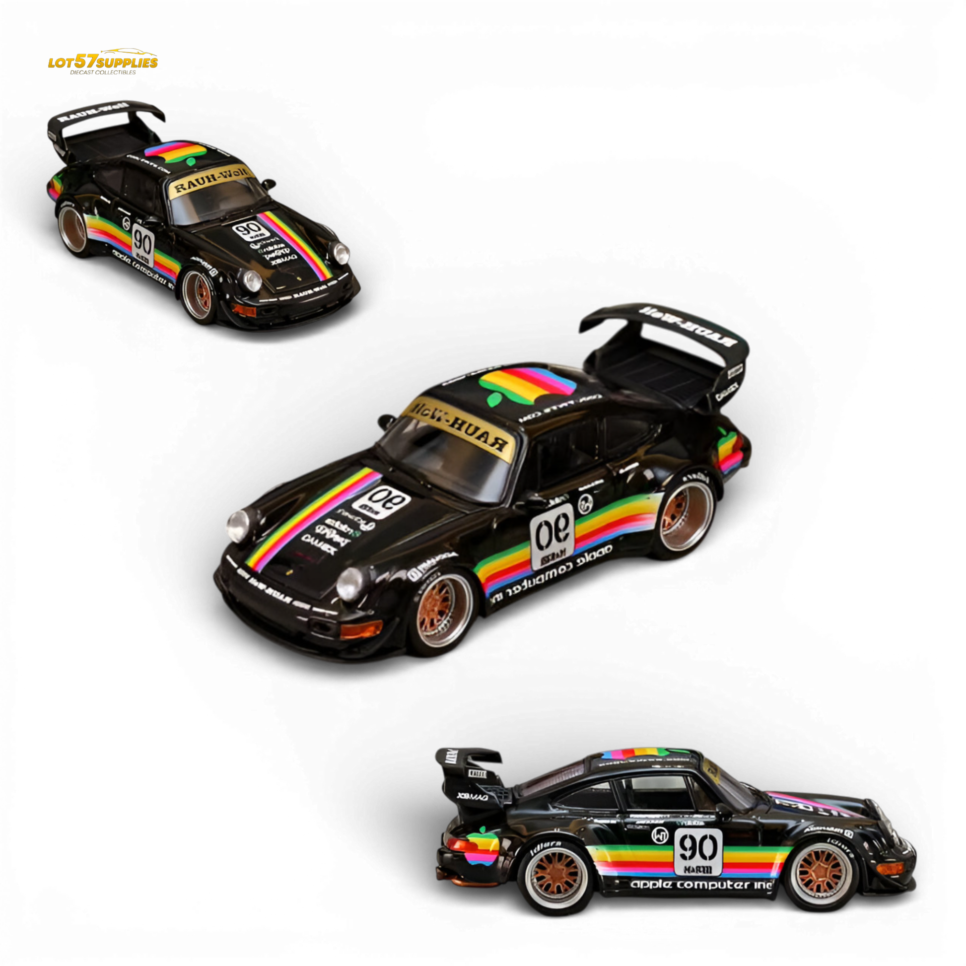SW RWB 964 Wide-Body Black Apple 1:64 scale diecast model car multiple angles