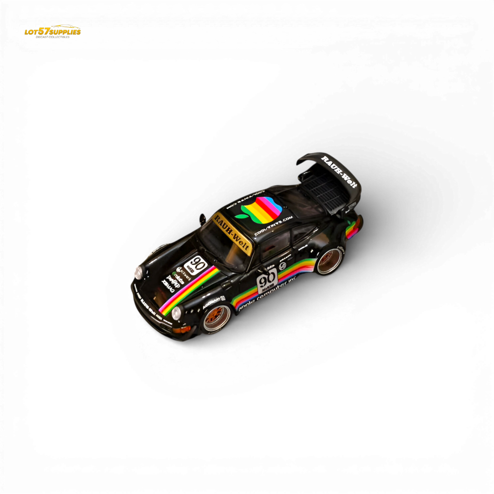 SW RWB 964 Wide-Body Black Apple 1:64 scale diecast model car rear quarter view