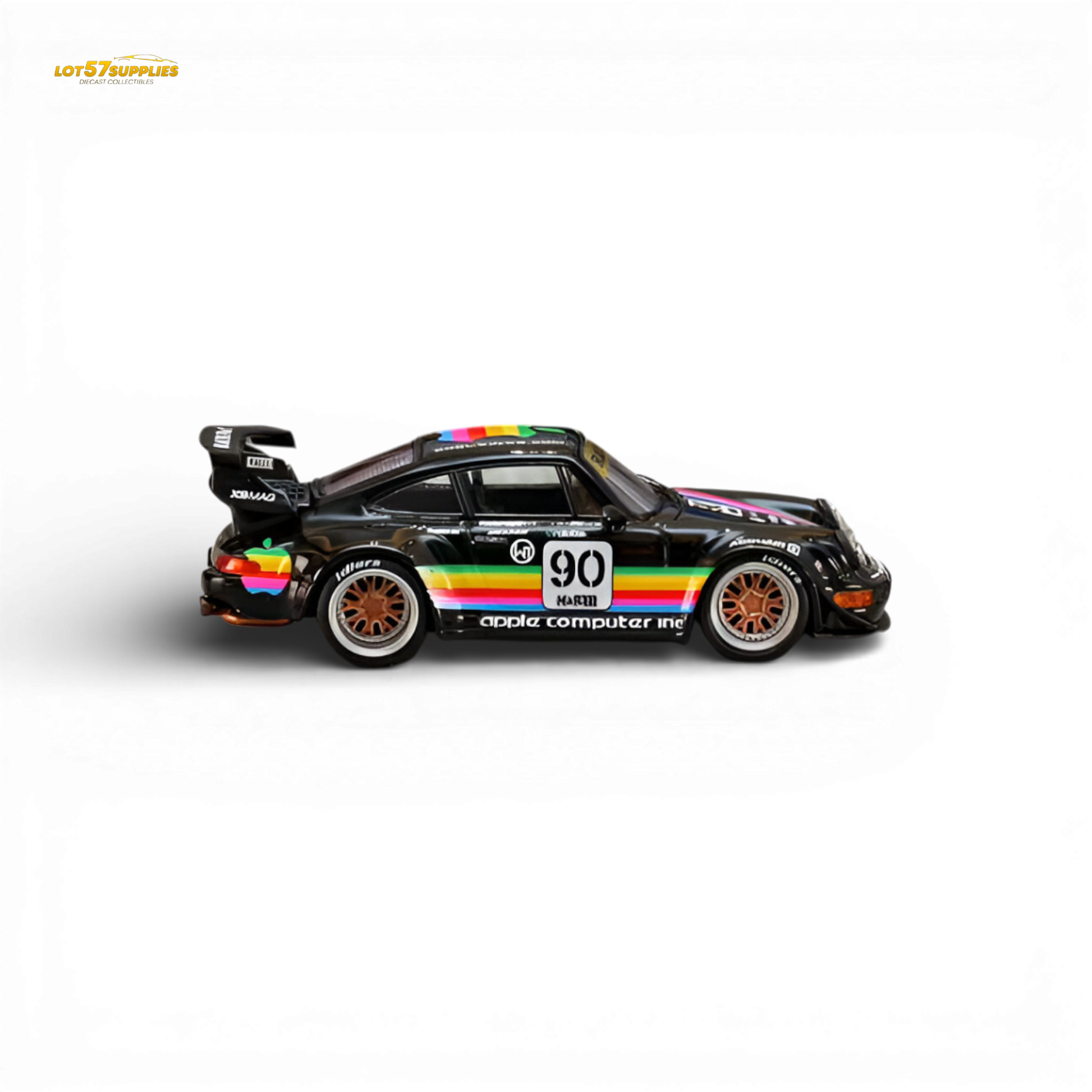 SW RWB 964 Wide-Body Black Apple 1:64 scale diecast model car side profile view