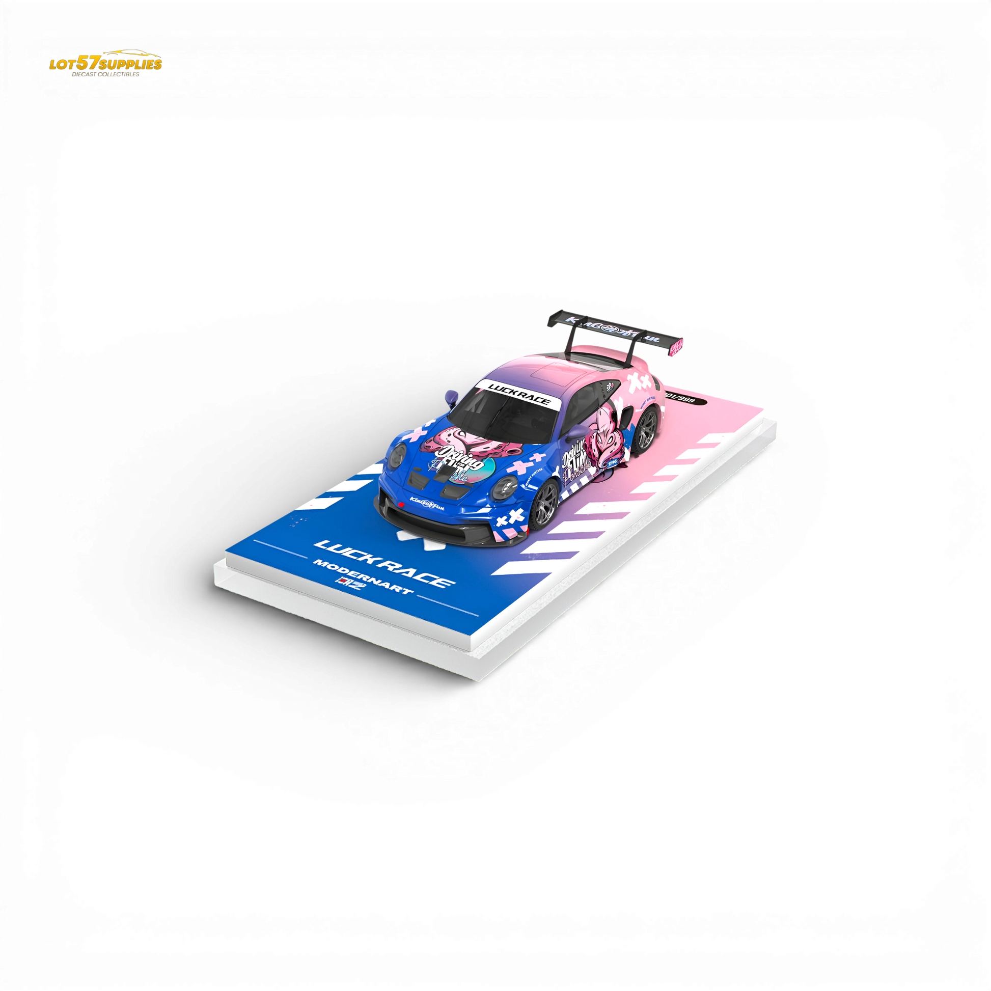 MD & LUCKRACE Porsche 911 GT3 Crazy Octopus Blue Pink 1:64 Scale Diecast Model Front Quarter View