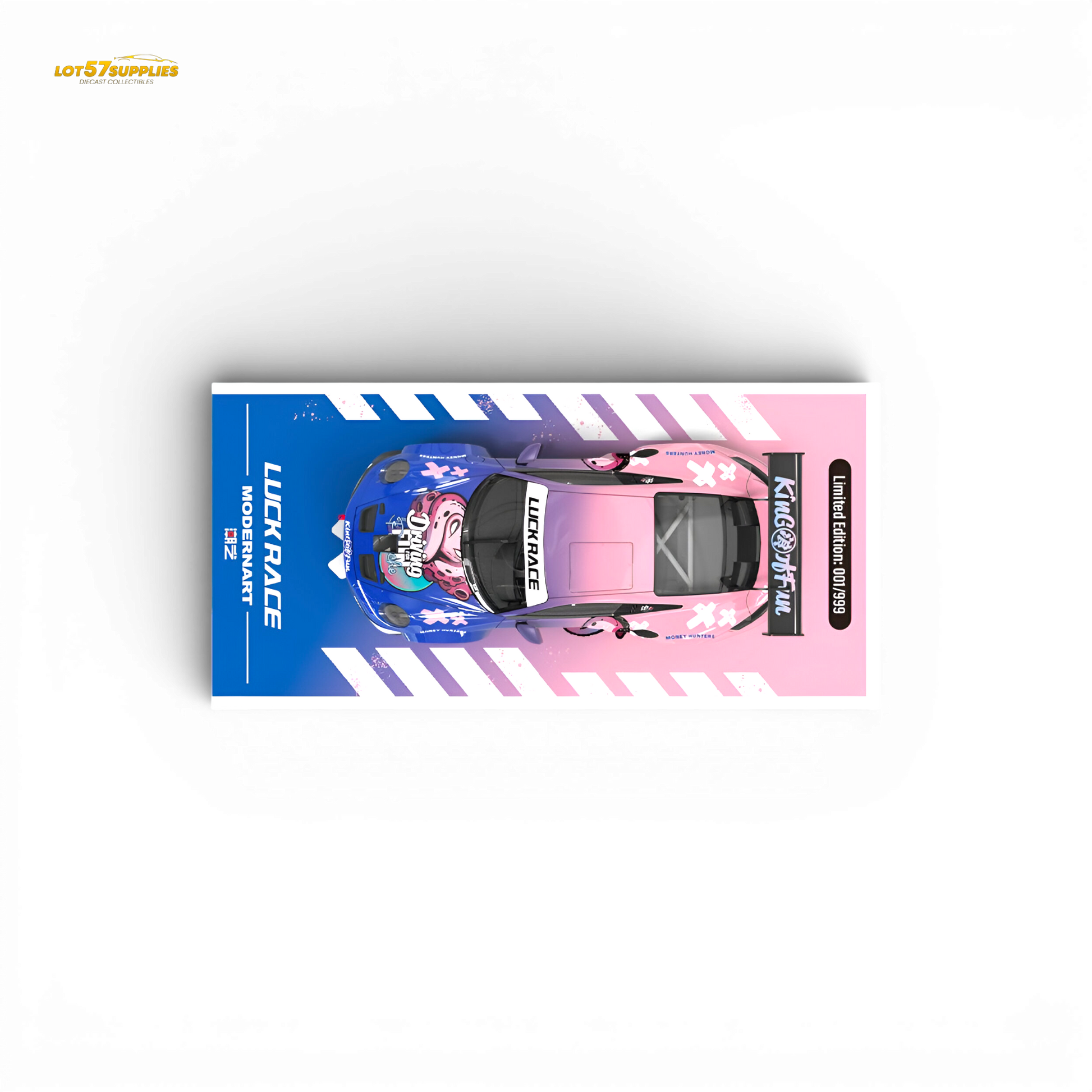 MD & LUCKRACE Porsche 911 GT3 Crazy Octopus Blue Pink 1:64 Scale Diecast Model Top View