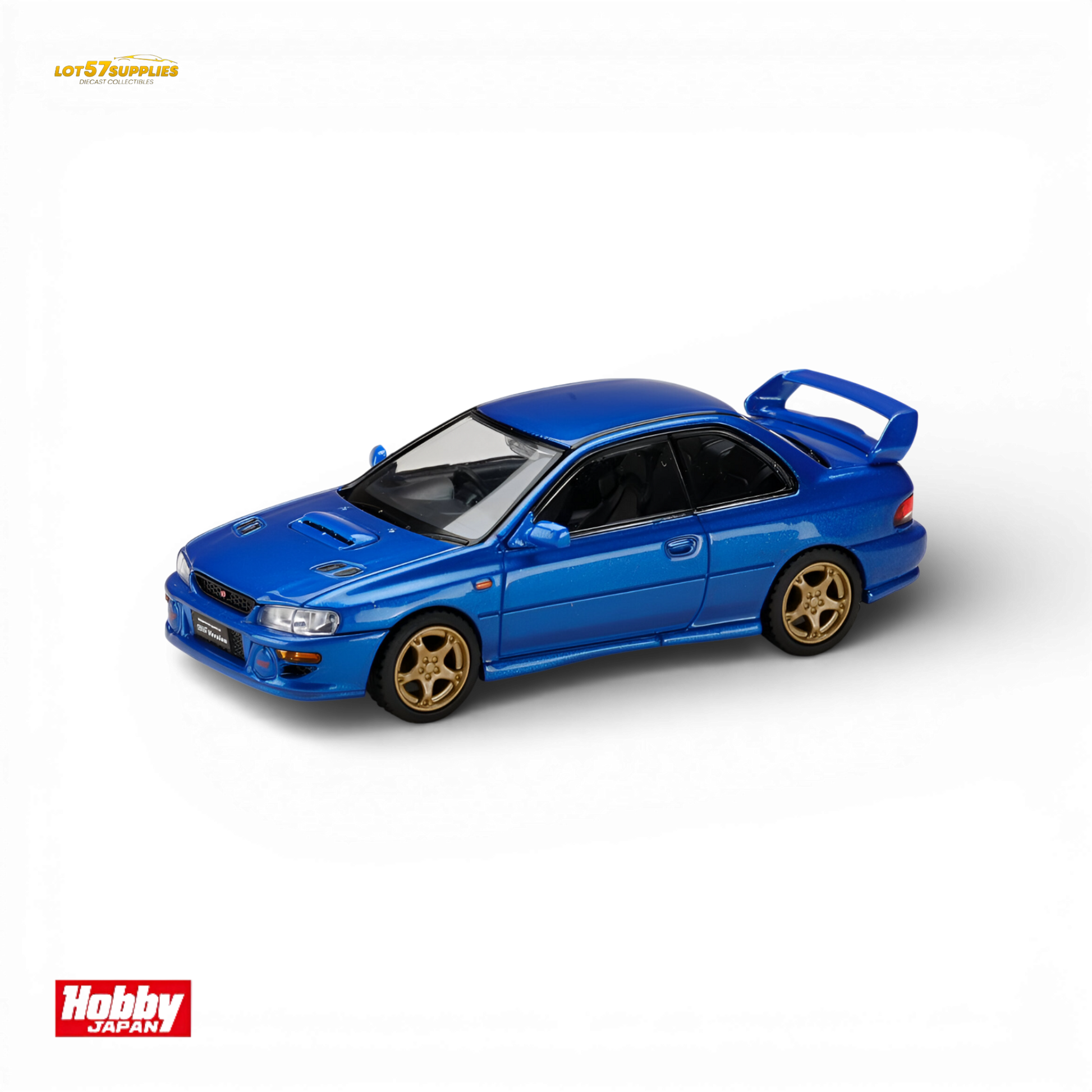 Hobby Japan Subaru Impreza WRX Type R STI Sonic Blue Mica 1:64 Scale Diecast Model Front Quarter View