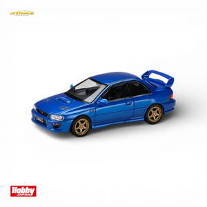 Hobby Japan Subaru Impreza WRX Type R STI Sonic Blue Mica 1:64 Scale Diecast Model Front Quarter View