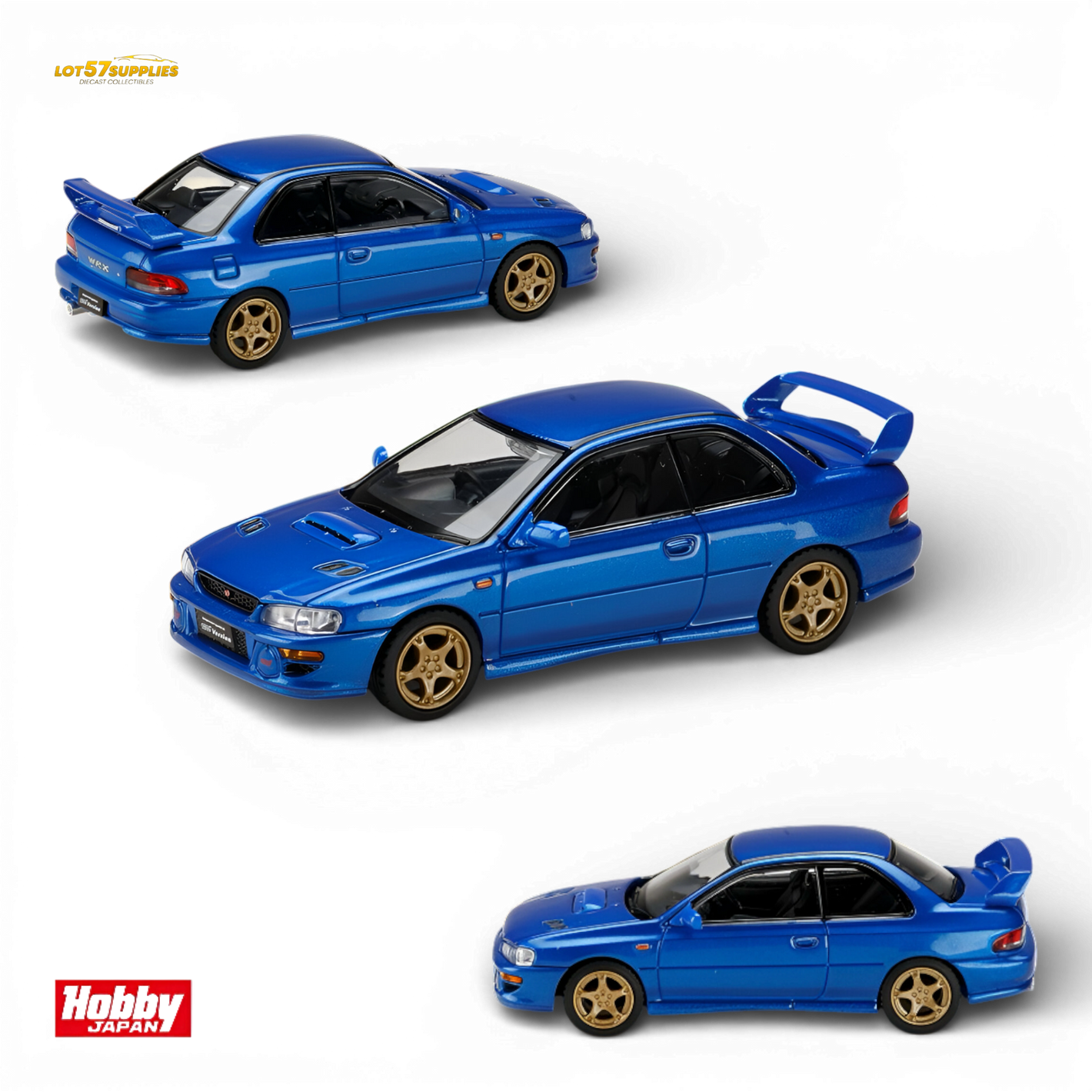 Hobby Japan Subaru Impreza WRX Type R STI Sonic Blue Mica 1:64 Scale Diecast Model Multi Angle View