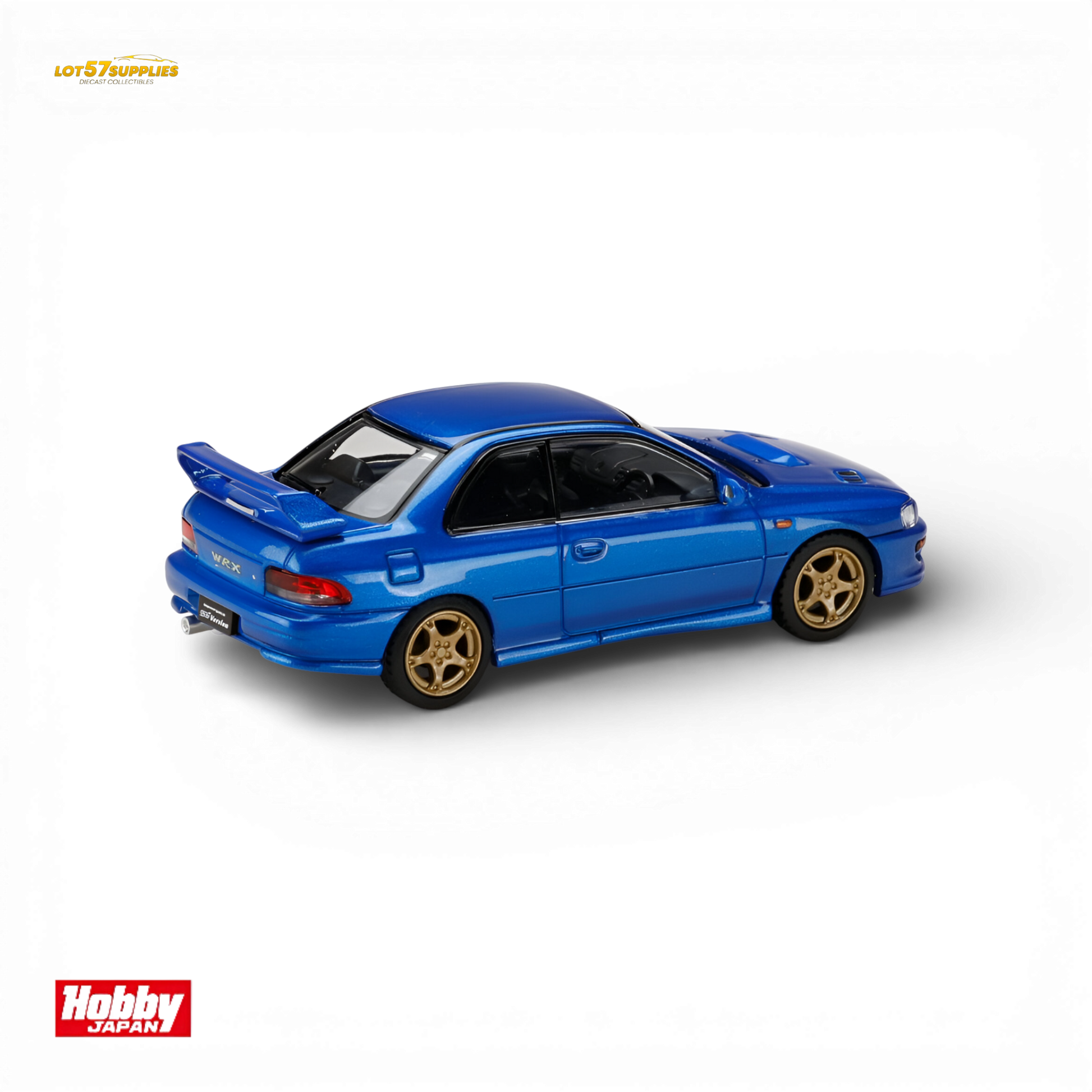 Hobby Japan Subaru Impreza WRX Type R STI Sonic Blue Mica 1:64 Scale Diecast Model Rear Quarter View