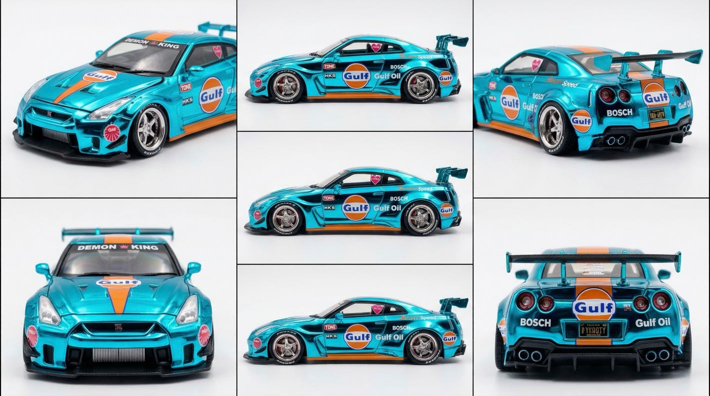 Demon King **CHASE** Nissan R35 - Bleu Chrome Gulf 1:64