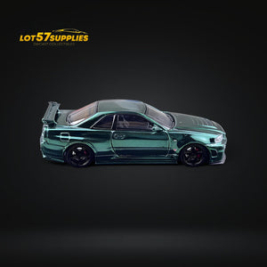 Fuji Skyline GT-R R34 Nismo Z-Tune Full Chrome Green Carbon 1:64