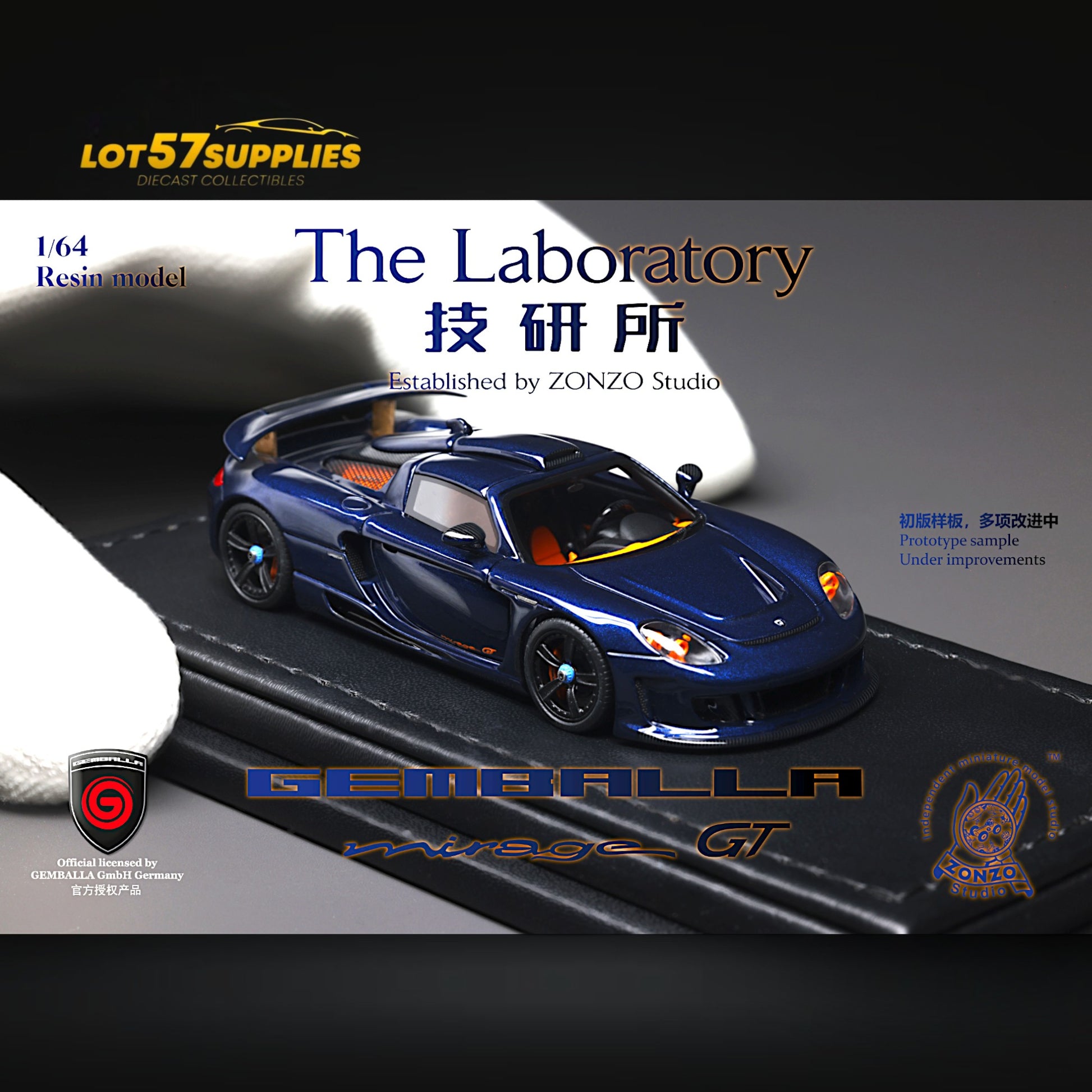 The Laboratory X ZONZO Gemballa Mirage GT METALLIC DARK BLUE 1:64 Resin