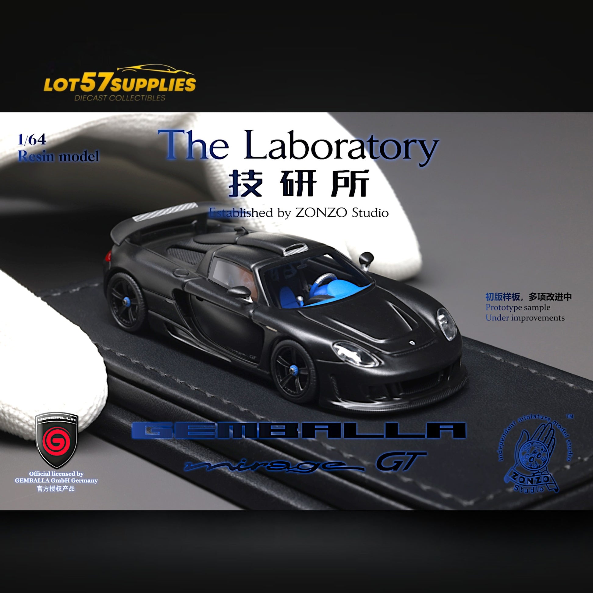 The Laboratory X ZONZO Gemballa Mirage GT MATTE BLACK 1:64 Resin