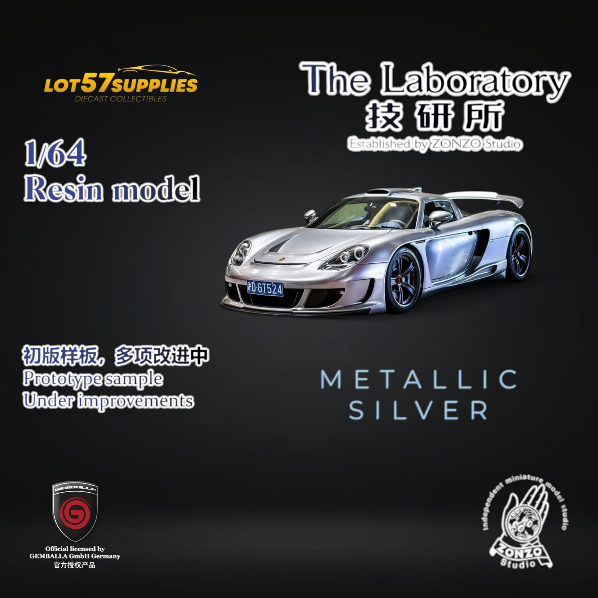 The Laboratory X ZONZO Gemballa Mirage GT METALLIC SILVER 1:64 Resin